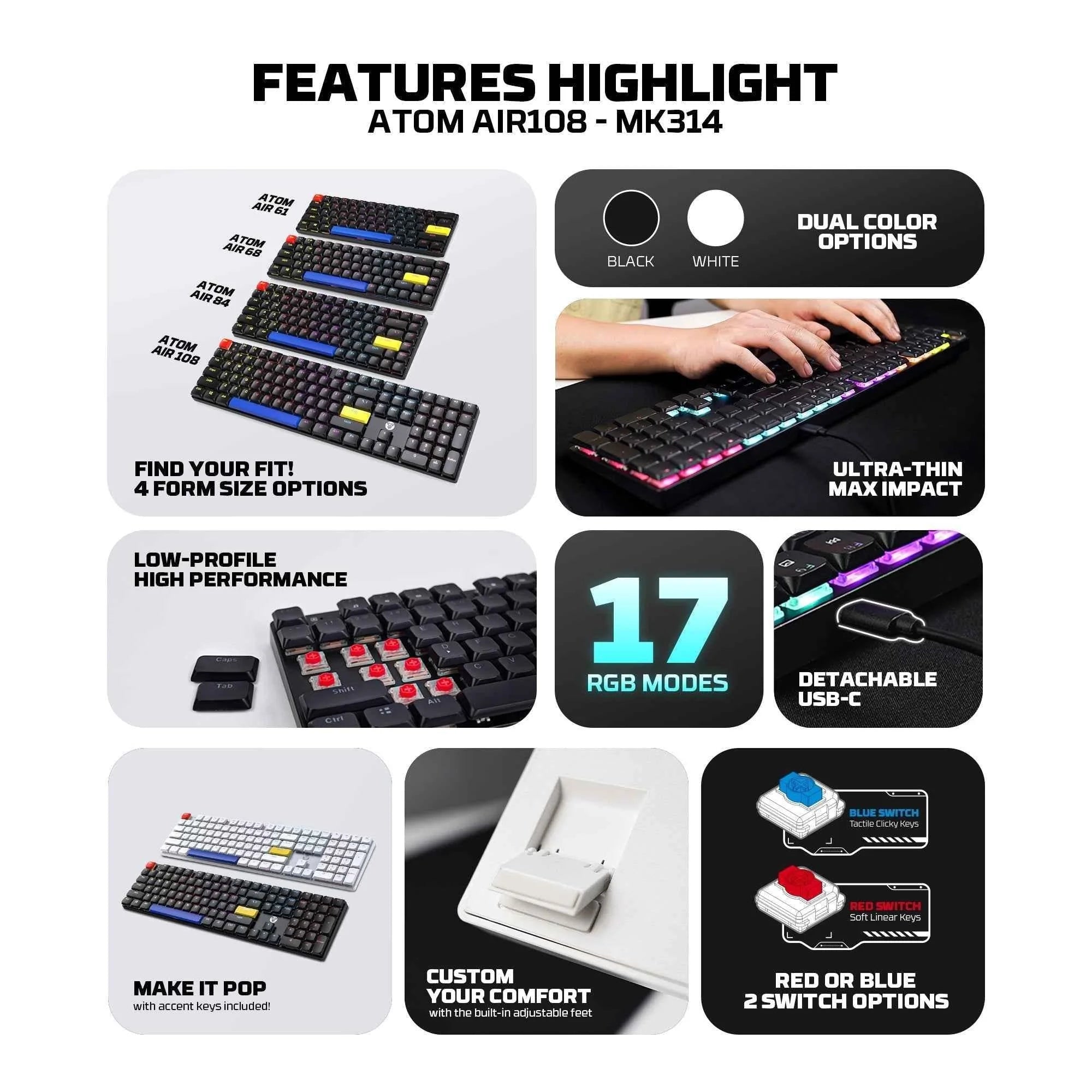 Fantech atomair108 mk314 mechanical keyboard low-profile - keyboard