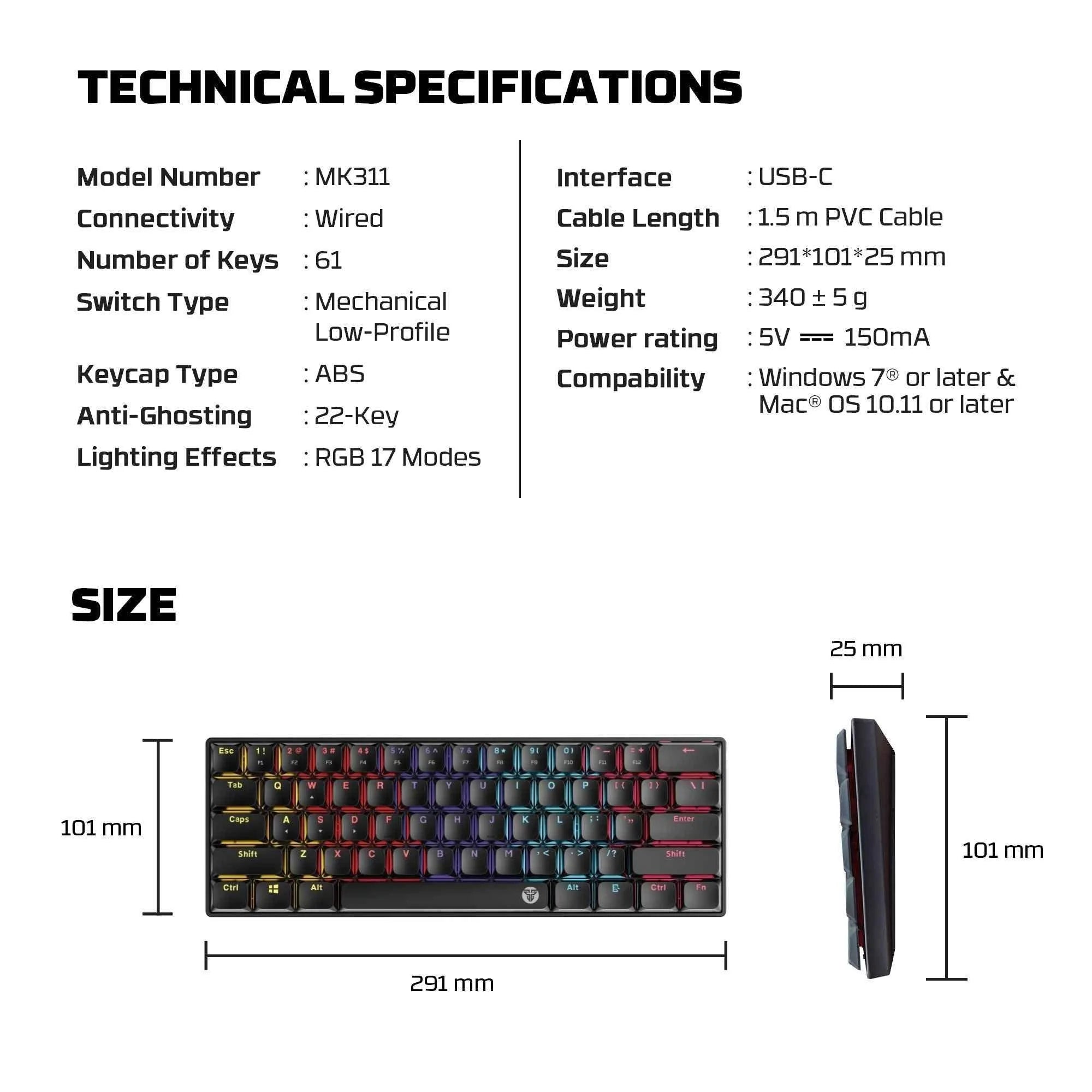 Fantech atomair61 mk311 keyboard - low-profile mechanical keyboard for ultimate gaming experience - keyboard