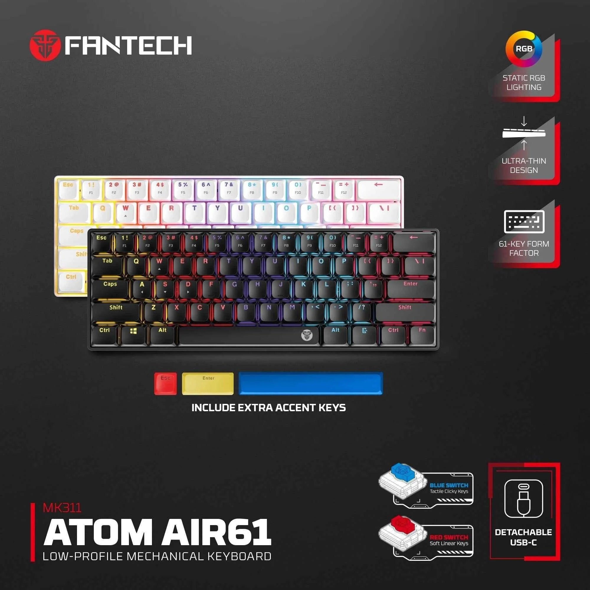 Fantech atomair61 mk311 keyboard - low-profile mechanical keyboard for ultimate gaming experience - keyboard