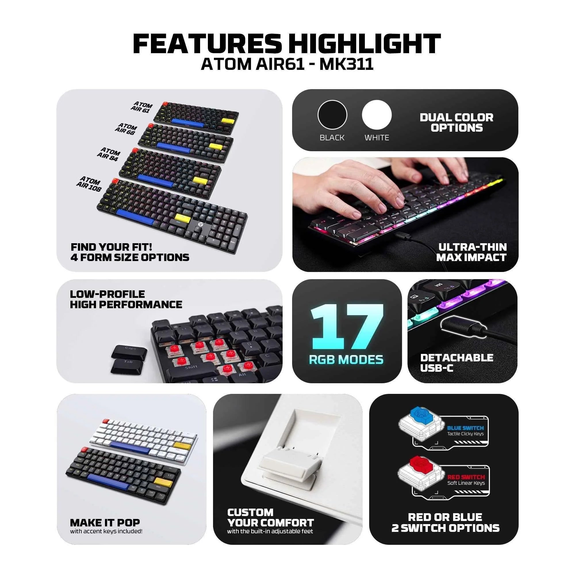 Fantech atomair61 mk311 keyboard - low-profile mechanical keyboard for ultimate gaming experience - keyboard