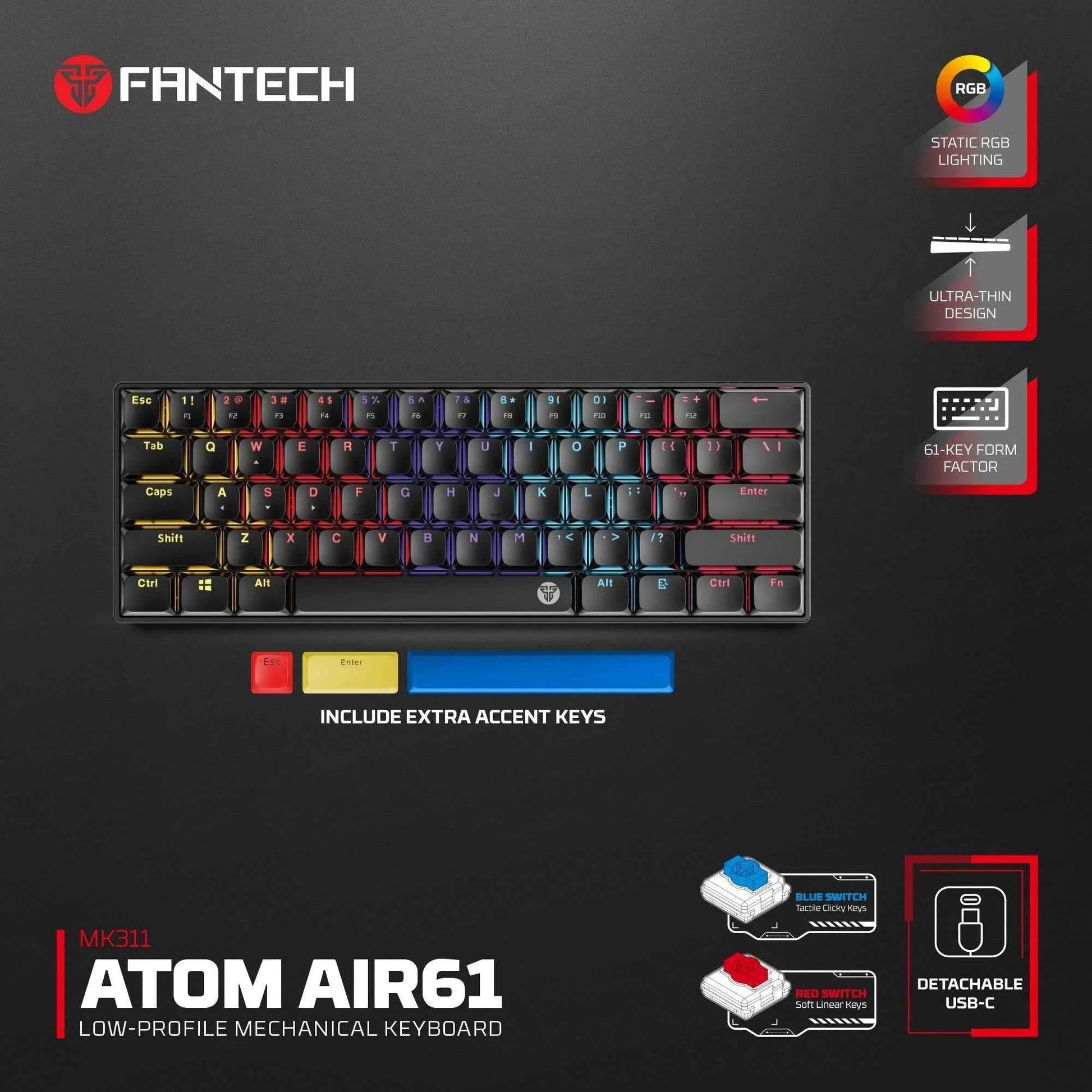 Fantech atomair61 mk311 keyboard - low-profile mechanical keyboard for ultimate gaming experience - keyboard