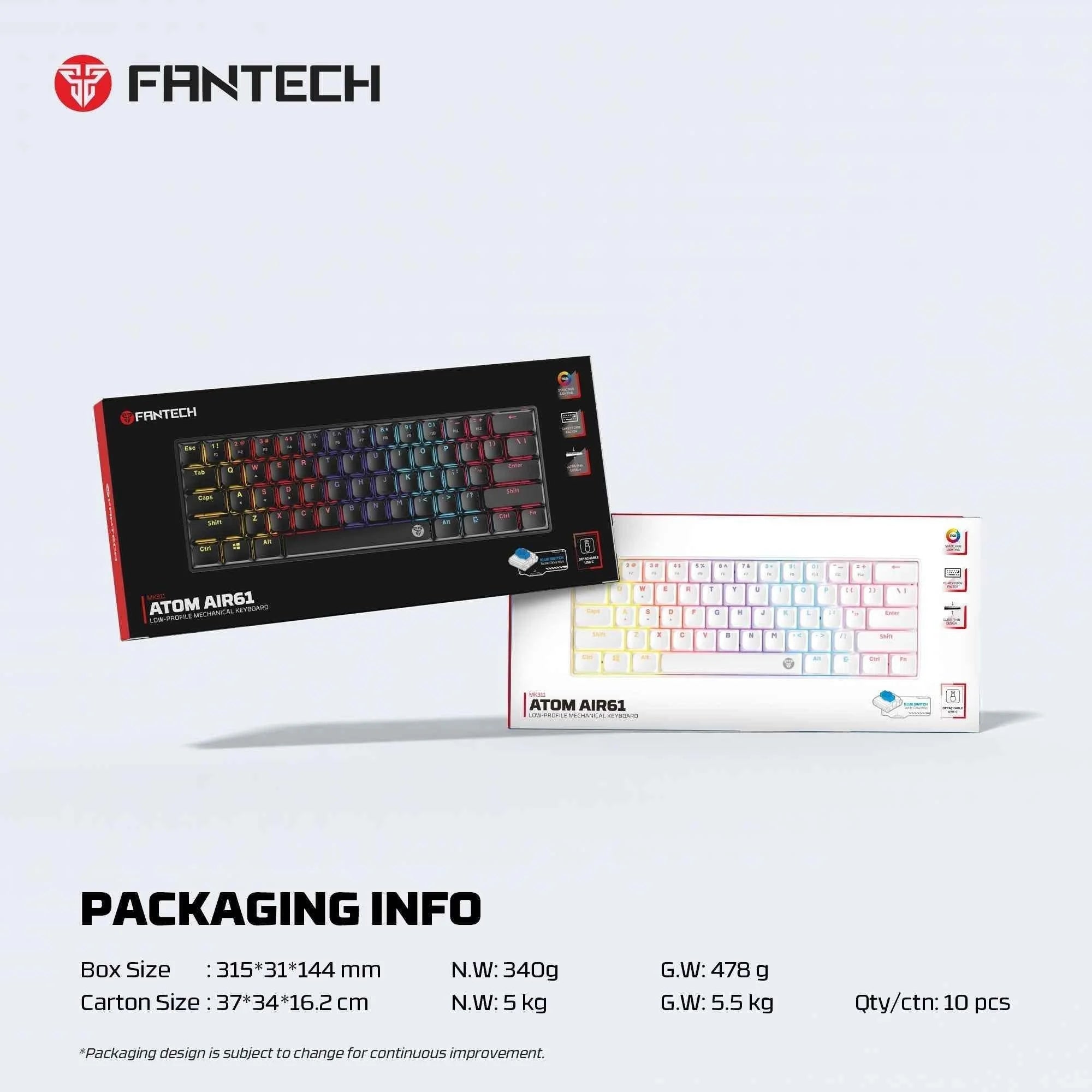 Fantech atomair61 mk311 keyboard - low-profile white mechanical keyboard - keyboard
