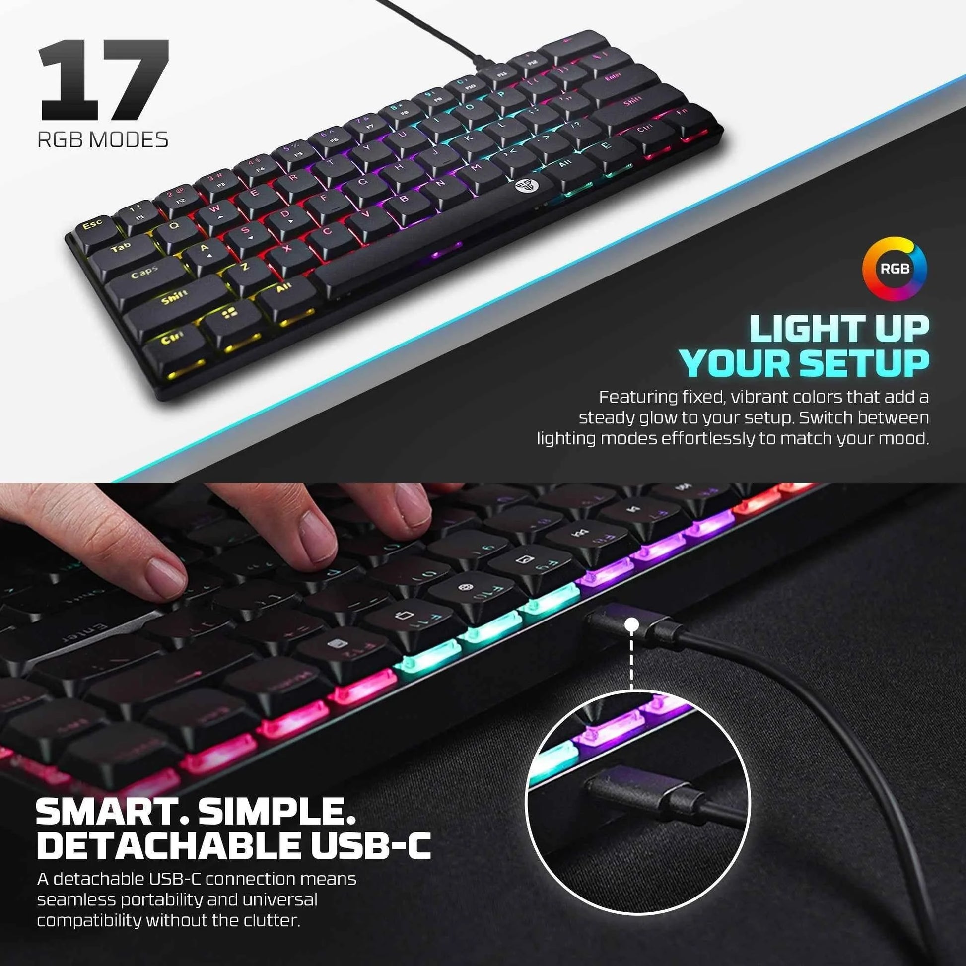 Fantech atomair61 mk311 keyboard - low-profile white mechanical keyboard - keyboard