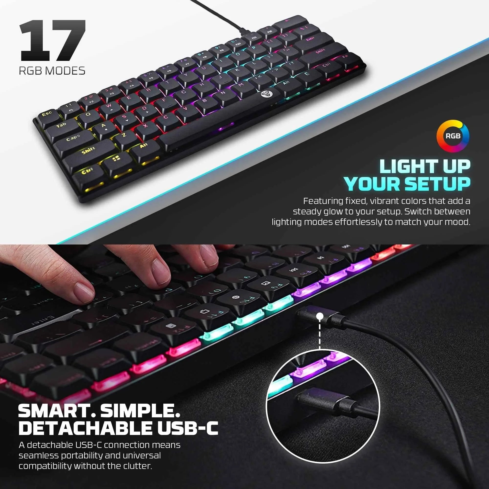Fantech atomair61 mk311 keyboard - low-profile white mechanical keyboard - keyboard