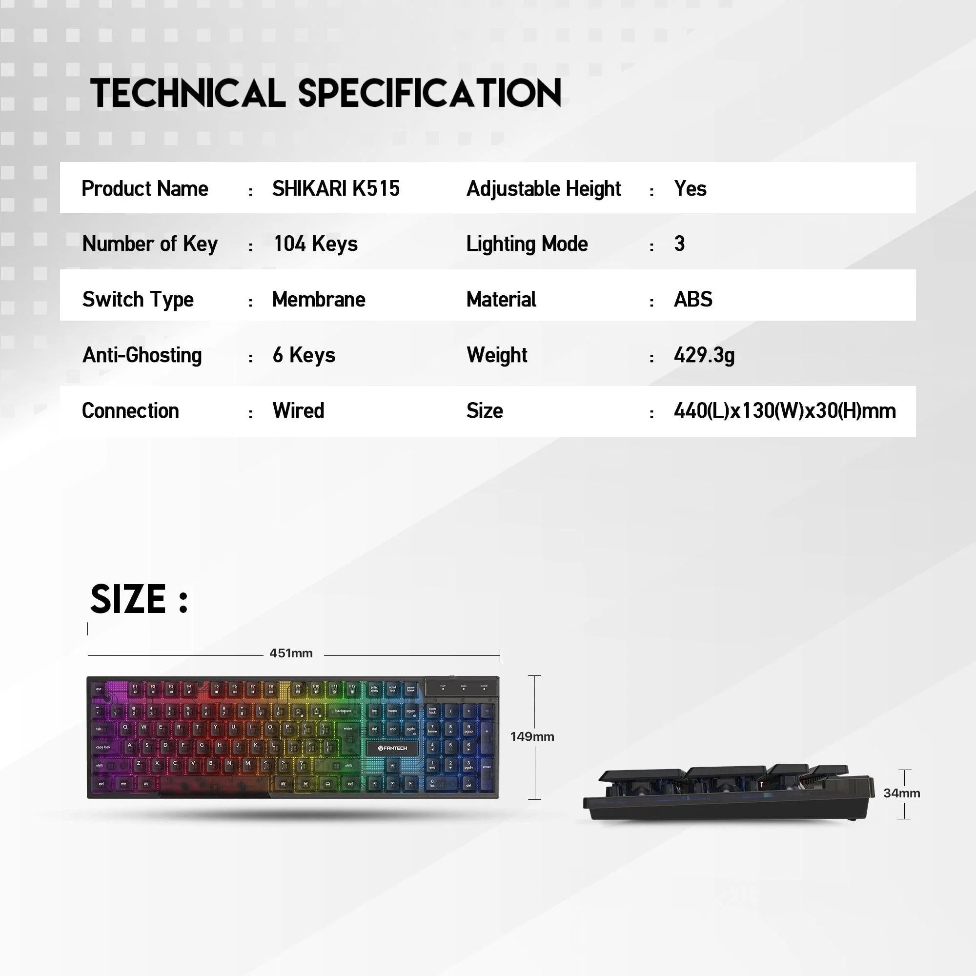 Fantech k515 rgb gaming keyboard - membrane gaming keyboard with customizable lighting - keyboard