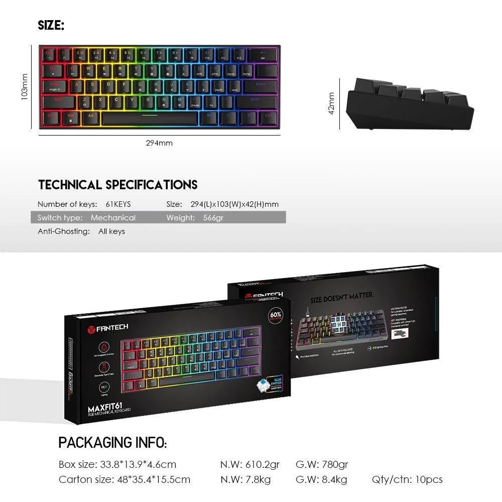Fantech maxfit61 mk857 rgb mechanical keyboard - keyboard
