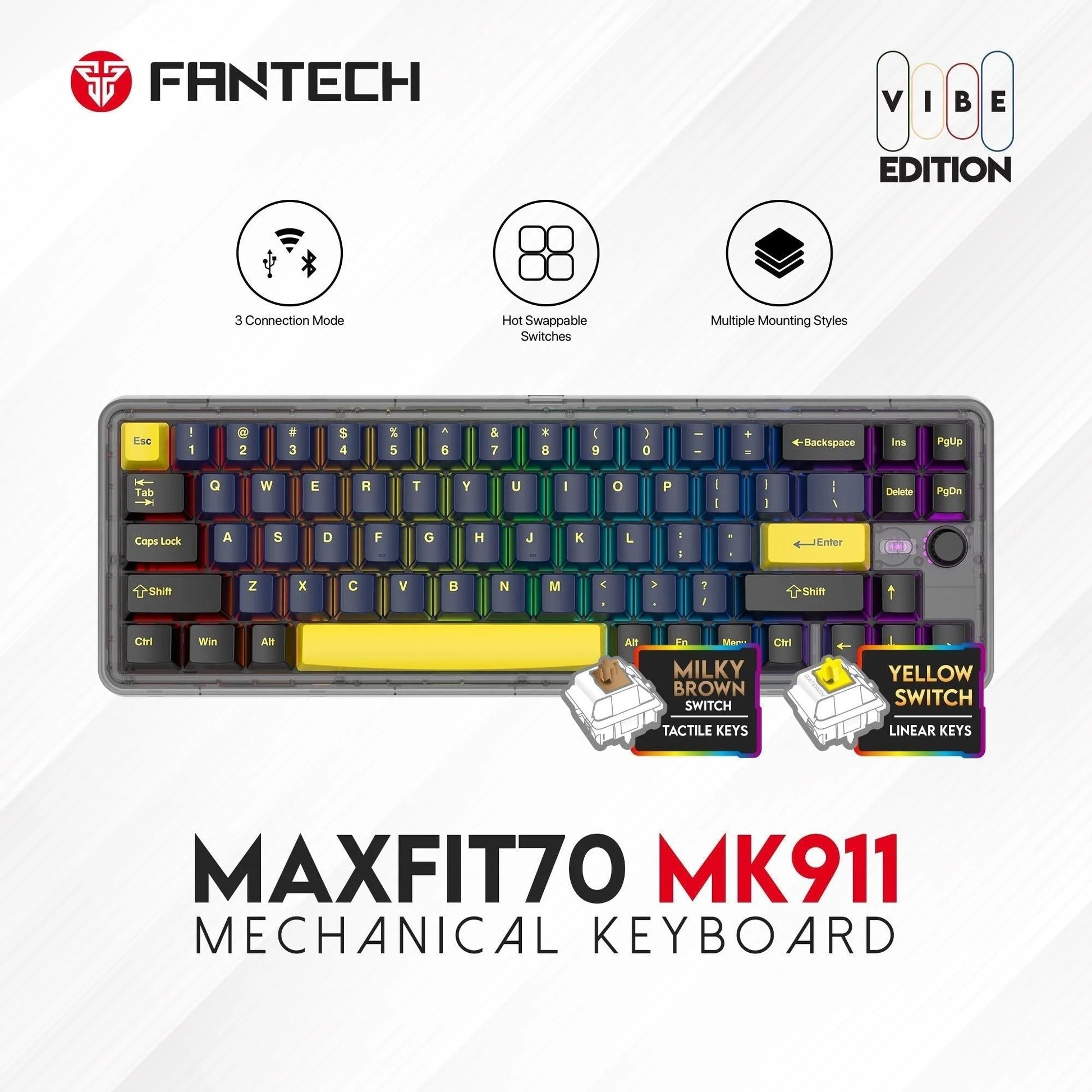 Fantech maxfit70 mk911 gaming keyboard vibe edition grand cobalt - keyboard