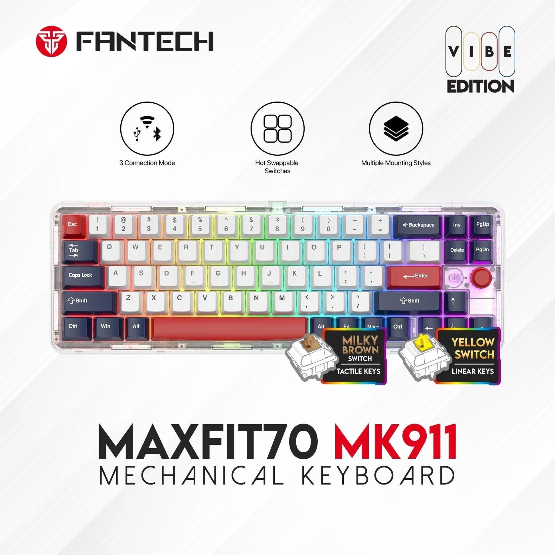 Fantech maxfit70 mk911 vibe edition keyboard - ultimate performance and style for gaming - keyboard