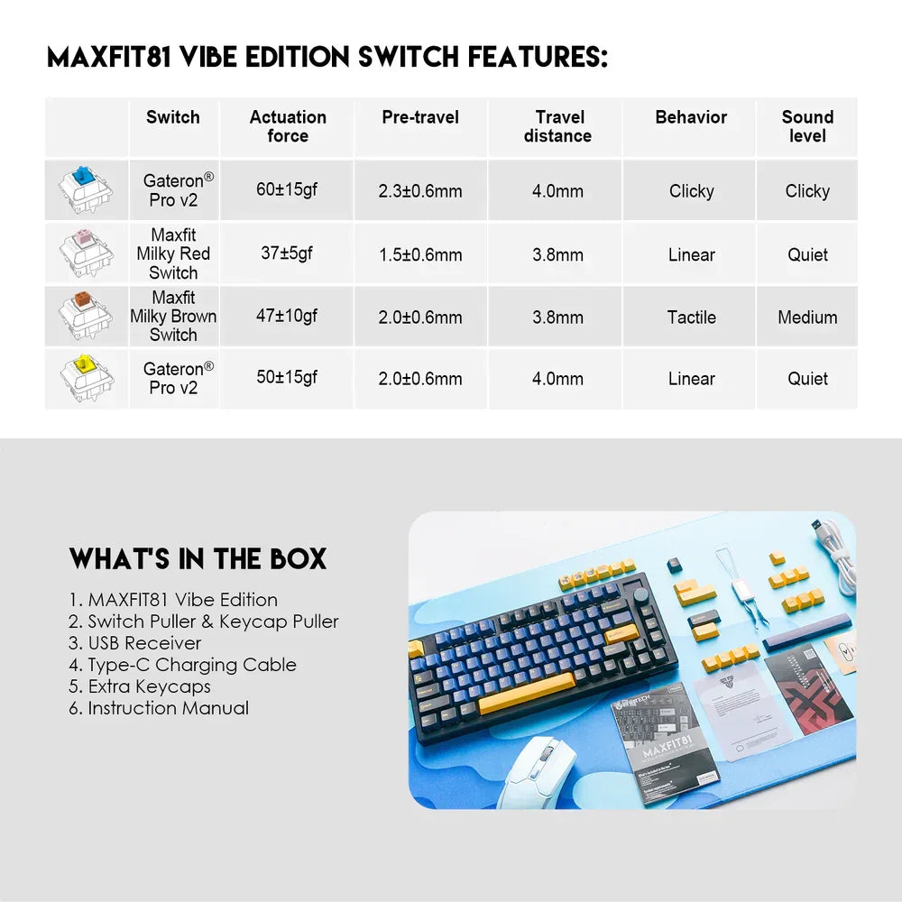 Fantech maxfit81 mk910 vibe grand cobalt edition mechanical keyboard - keyboards