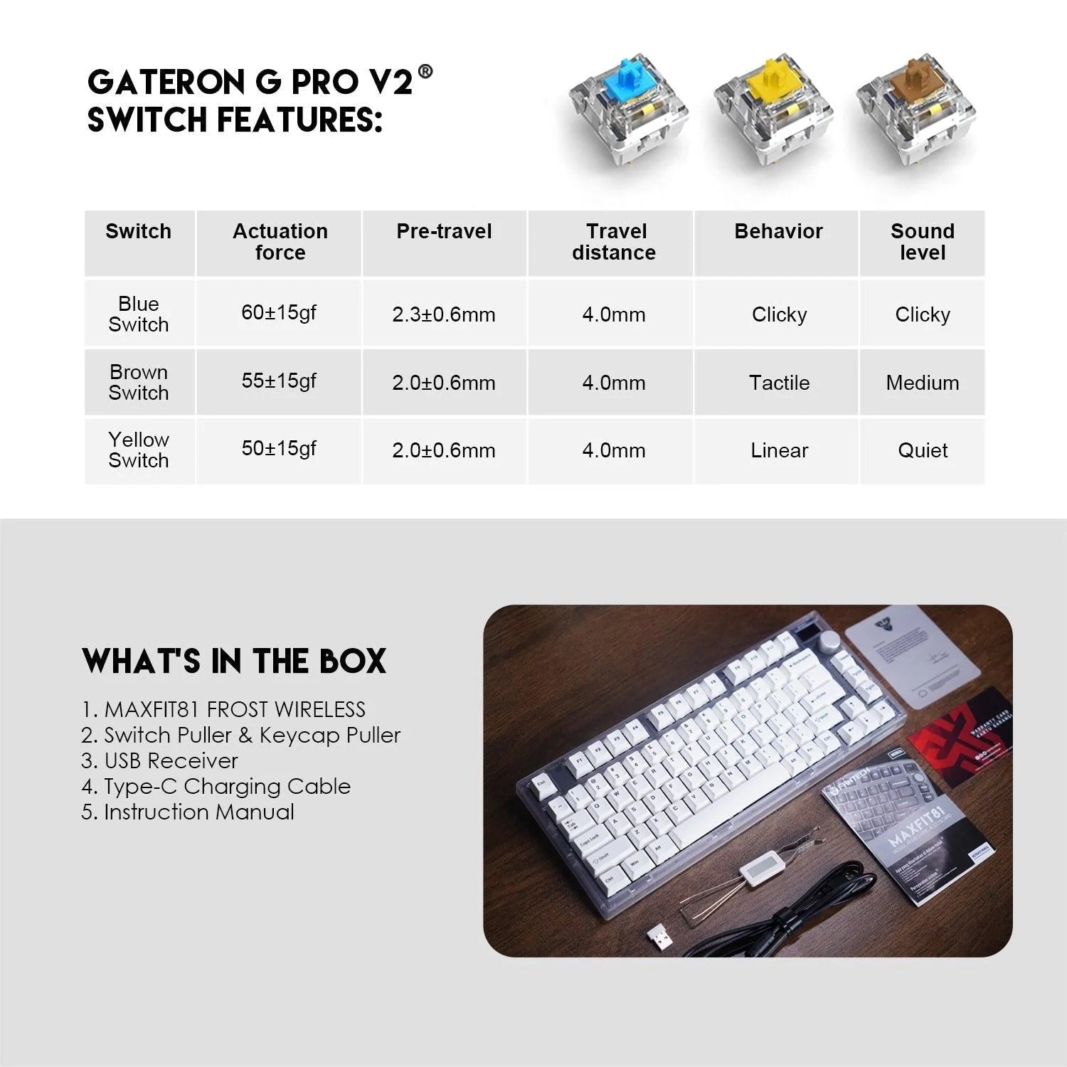 Fantech maxfit81 mk910 wireless gaming keyboard - modular mechanical design with pbt frost keys - blue switch - keyboard