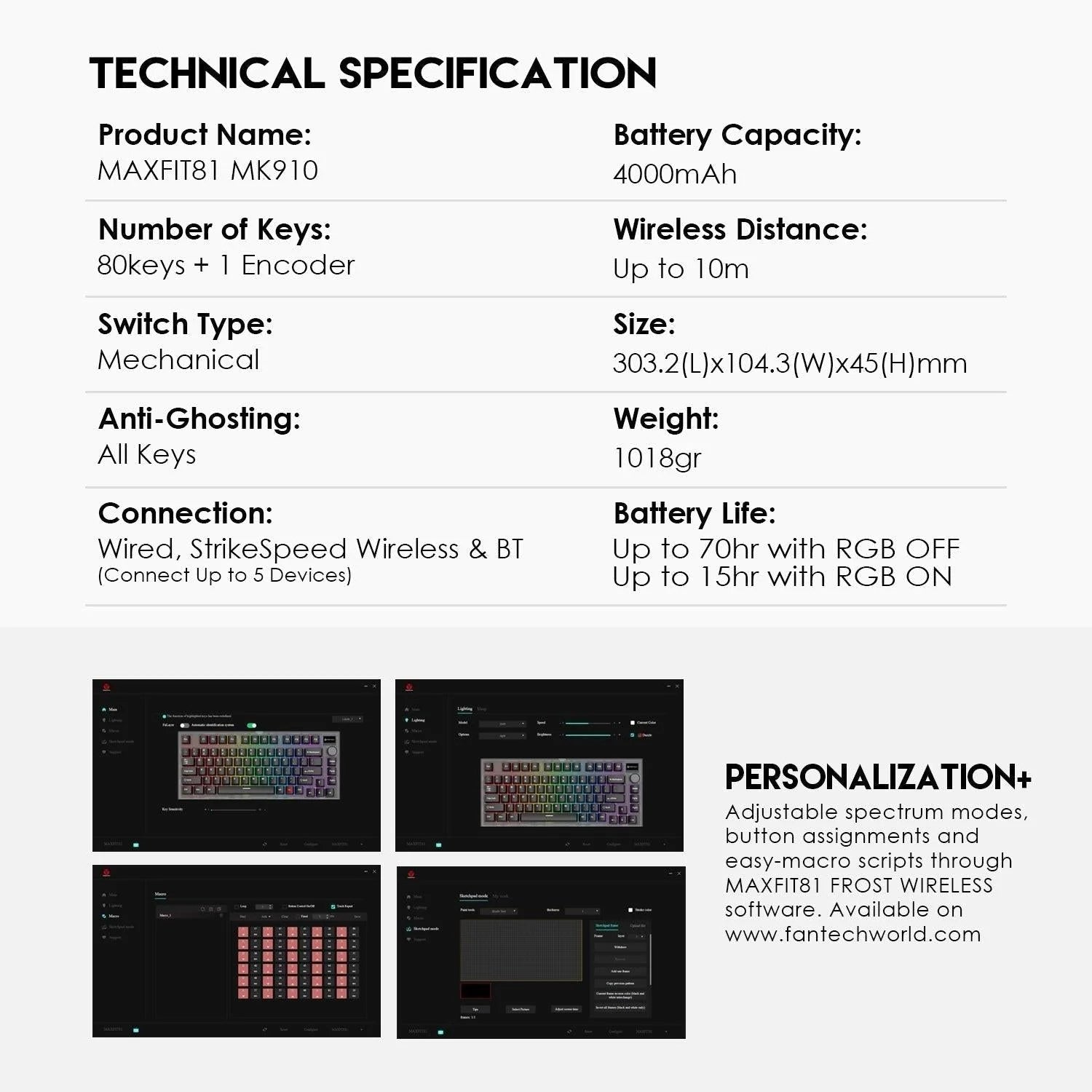 Fantech maxfit81 mk910 wireless gaming keyboard - modular mechanical design with pbt frost keys - keyboard