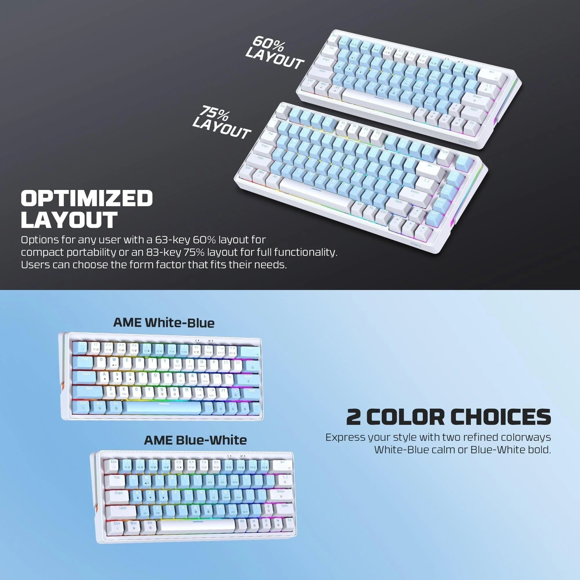 Fantech mk611 atom x63 ame edition - white - keyboard