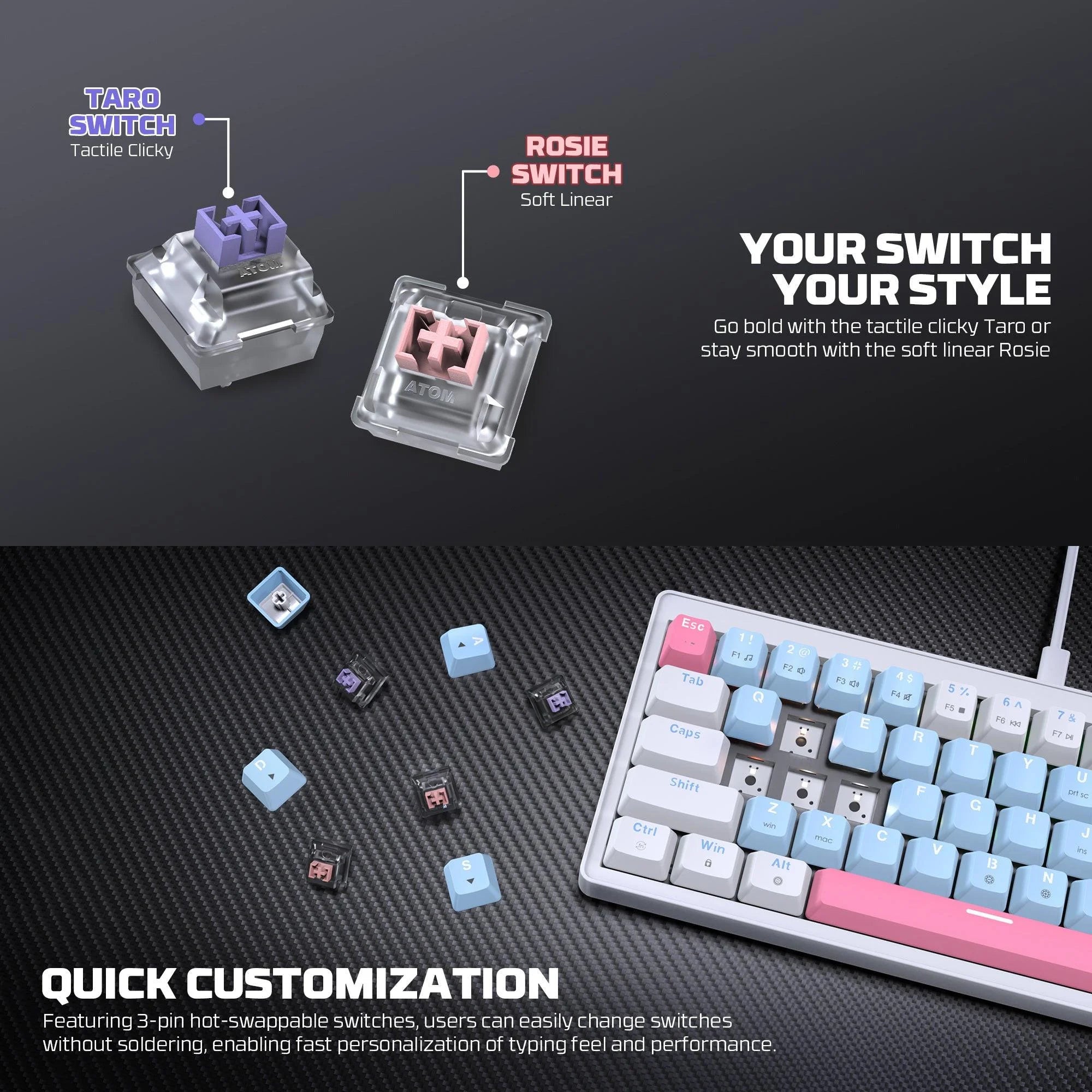 Fantech mk611 atom x63 ame edition - white - keyboard