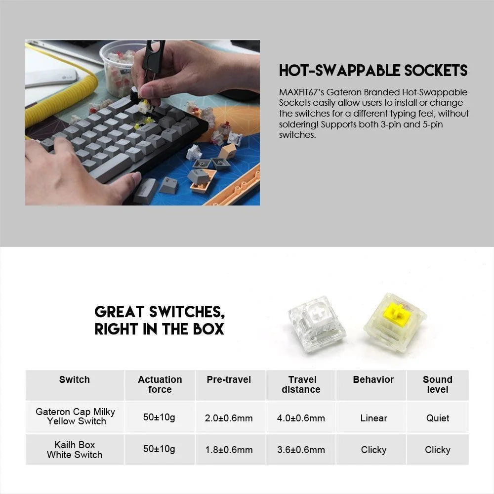 Fantech mk858 maxfit67 wireless mechanical keyboard - black / white switch - keyboard