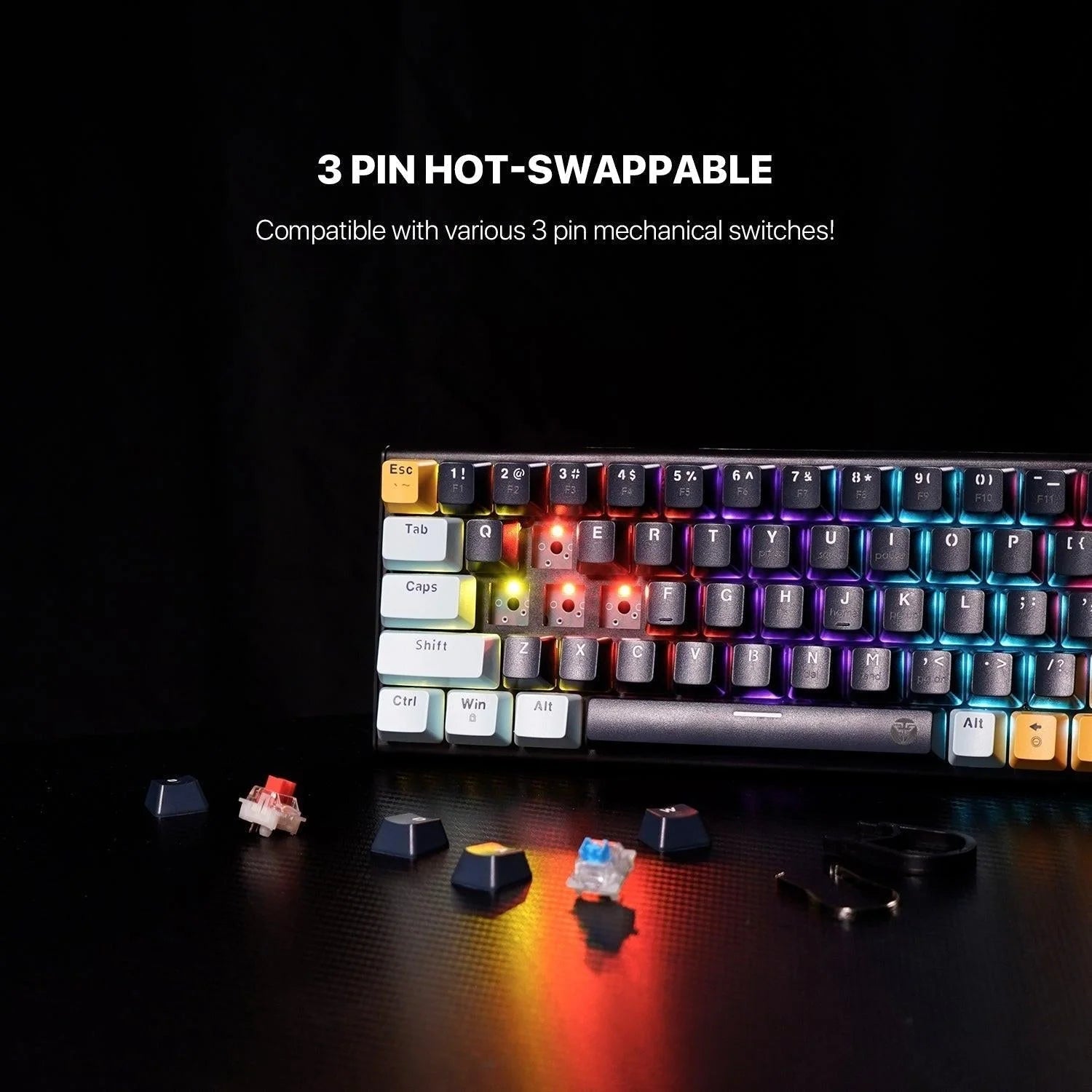 Fantech mk874 v2 keyboard - hot swappable mechanical gaming keyboard in navy blue for customization