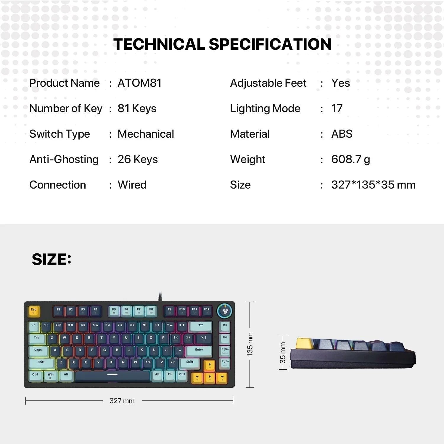 Fantech mk875v2 keyboard - atom 81 rgb mechanical gaming keyboard mizu edition navy blue