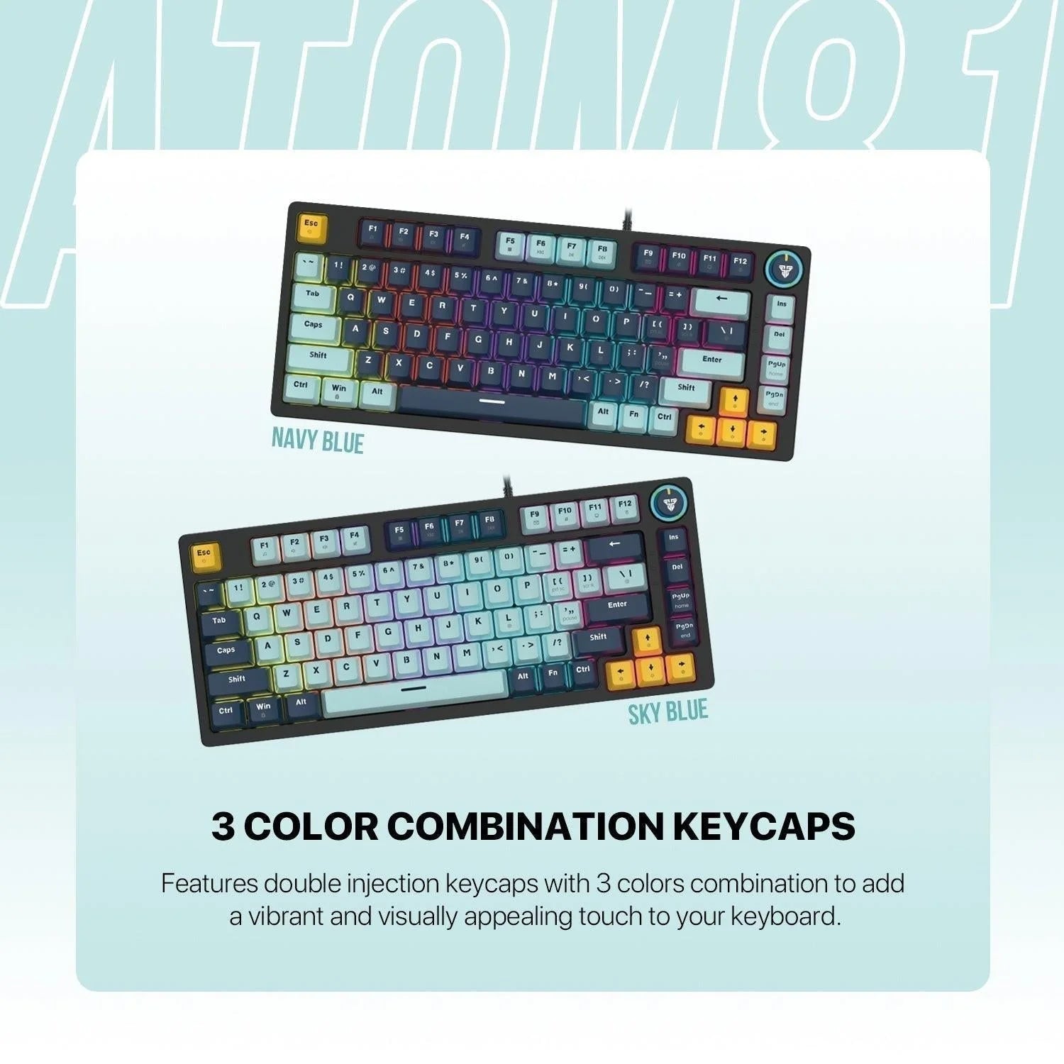 Fantech mk875v2 keyboard - atom 81 rgb mechanical gaming keyboard mizu edition navy blue