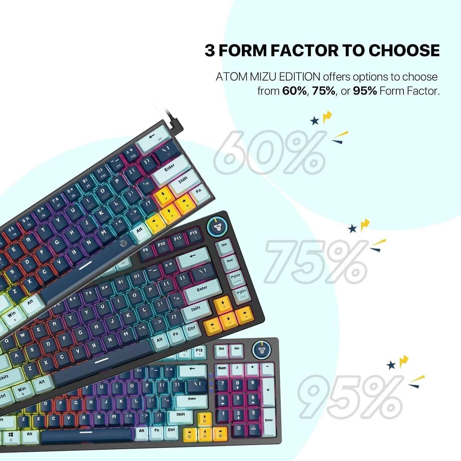 Fantech mk890v2 gaming keyboard - 96 rgb mechanical keyboard mizu edition sky blue