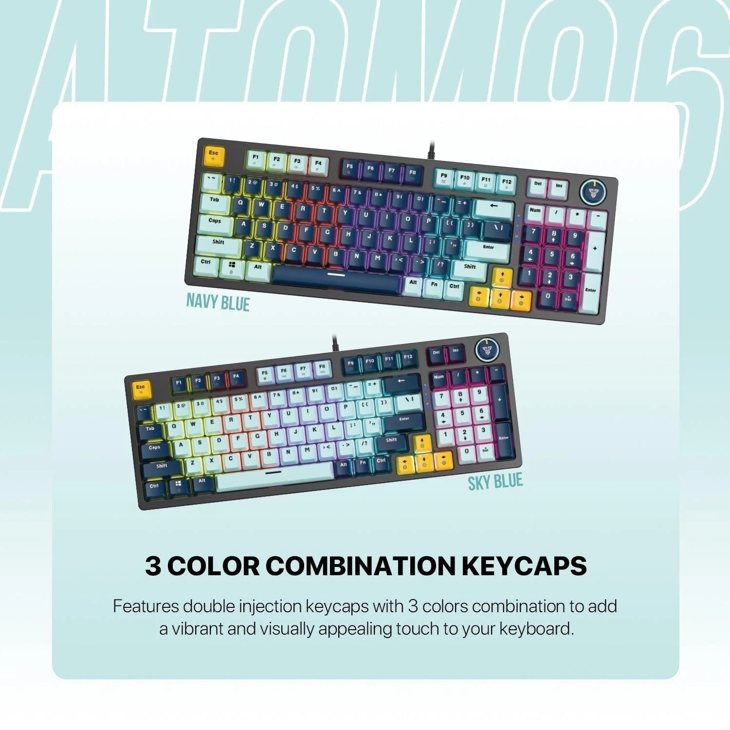 Fantech mk890v2 gaming keyboard - 96 rgb mechanical keyboard mizu edition sky blue
