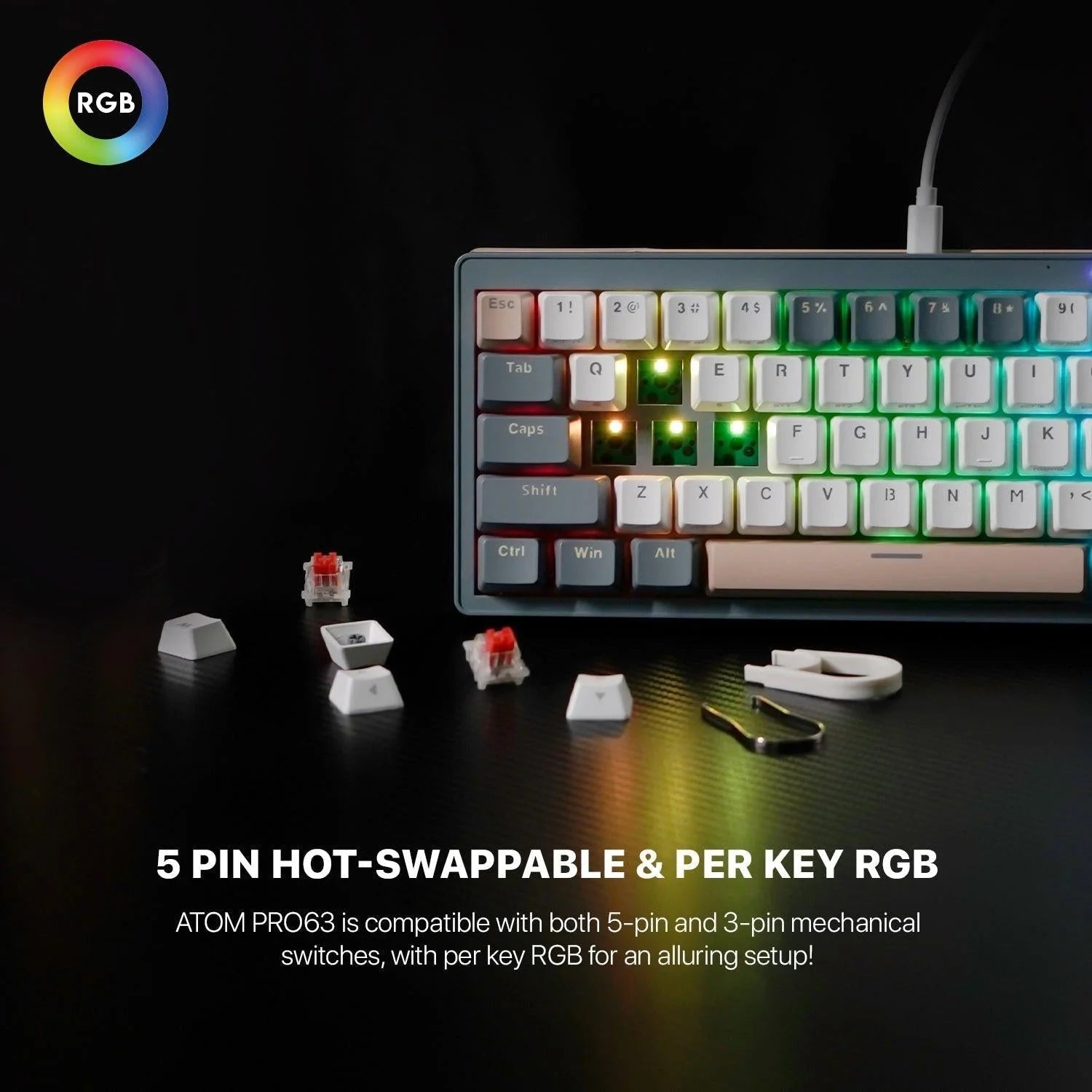 Fantech mk912 atom pro63 keyboard - rgb bluetooth wireless gaming keyboard saturn