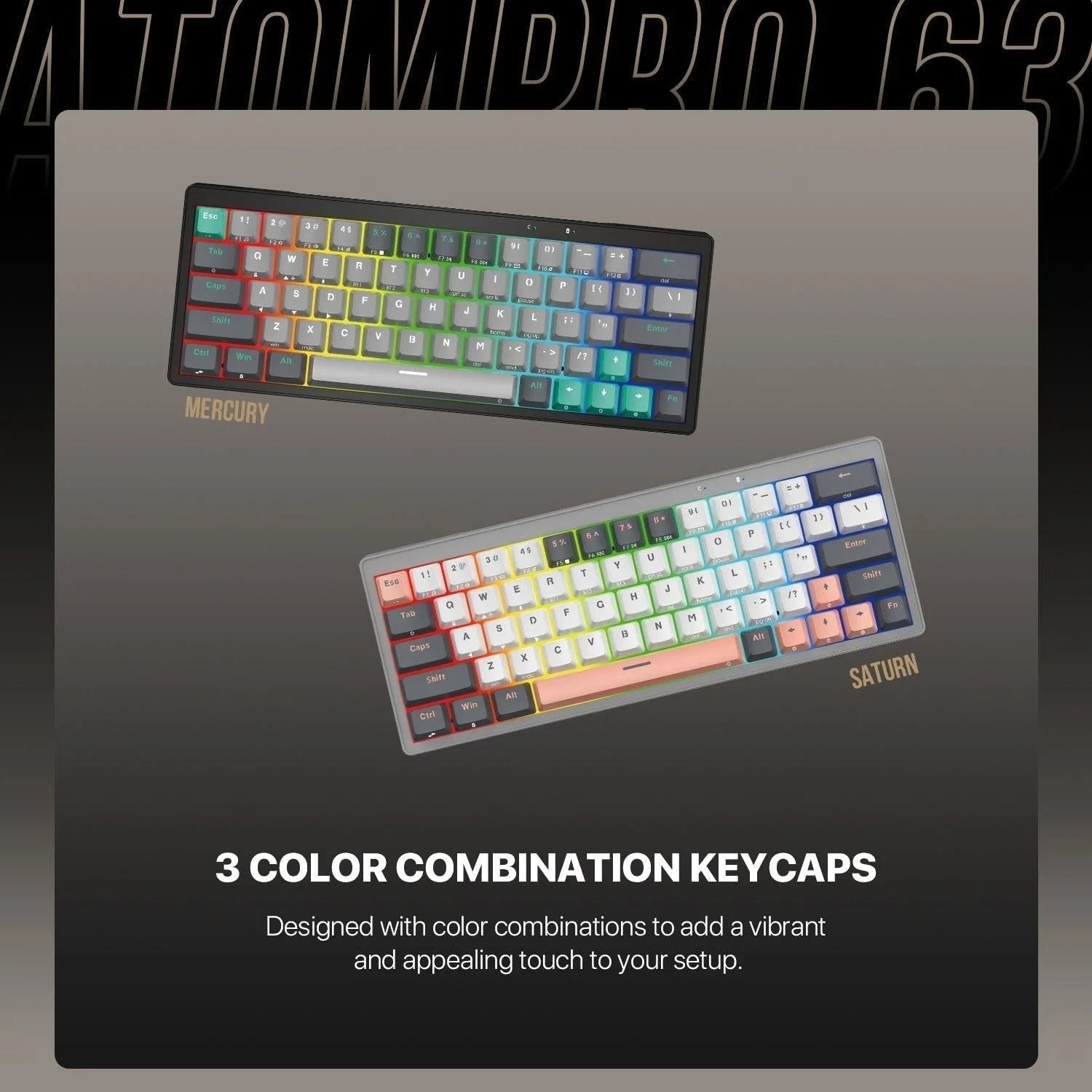 Fantech mk912 atom pro63 keyboard - rgb bluetooth wireless gaming keyboard saturn