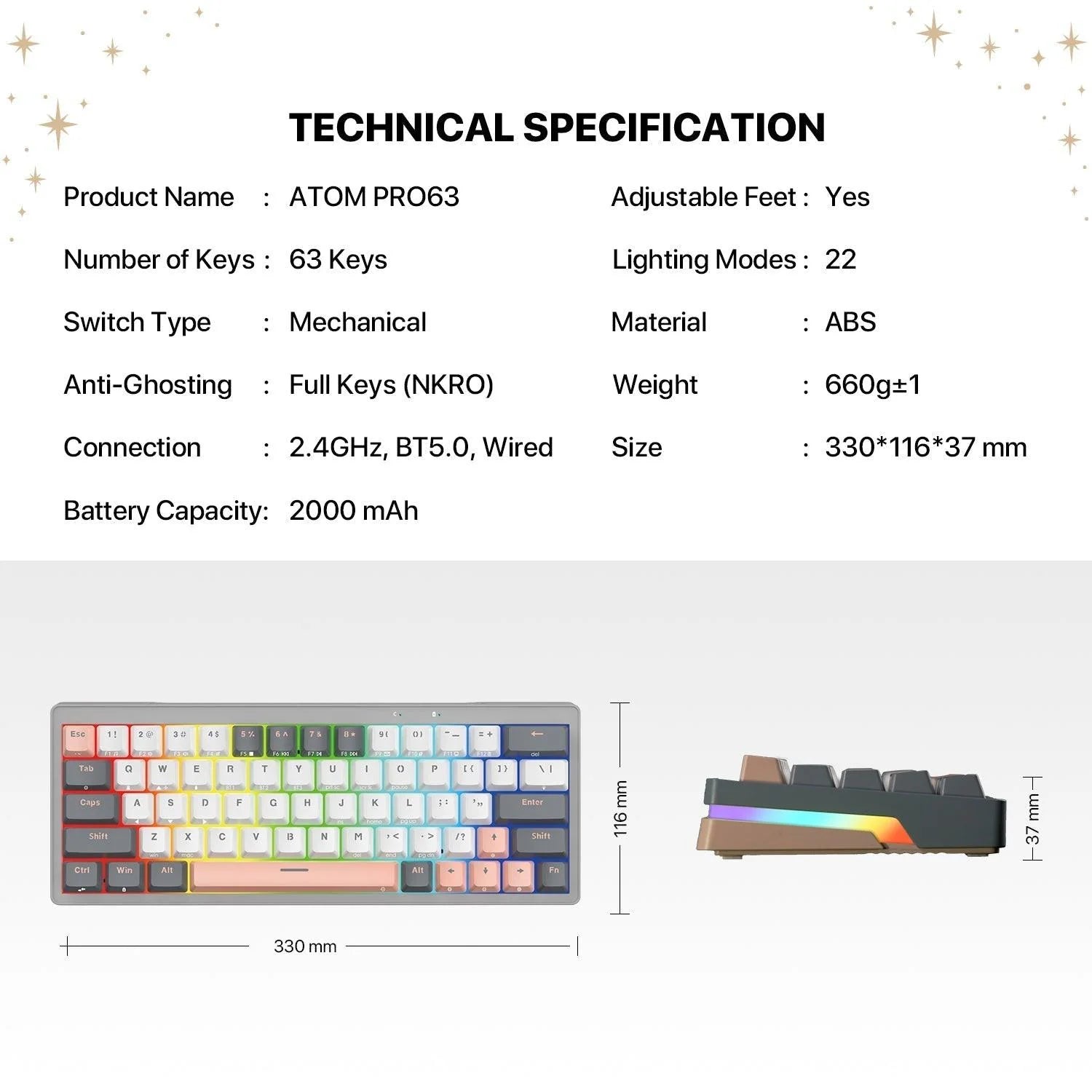 Fantech mk912 atom pro63 keyboard - rgb bluetooth wireless gaming keyboard saturn