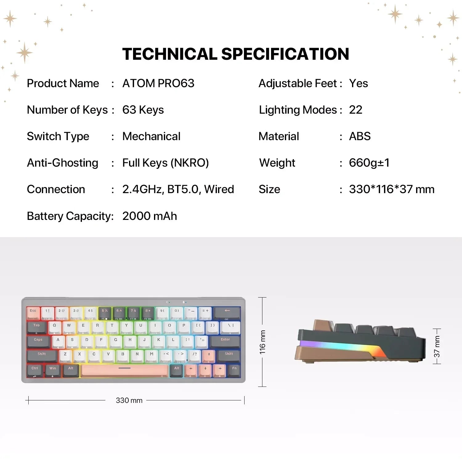 Fantech mk912 atom pro63 rgb bluetooth wireless gaming keyboard mercury - keyboards