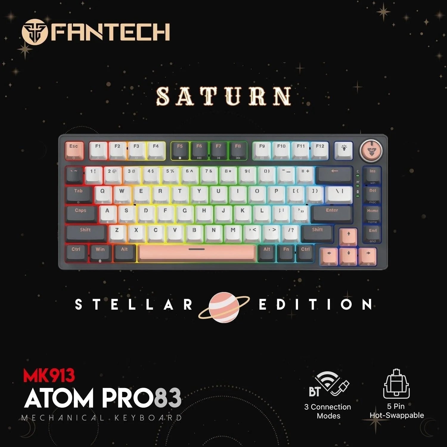 Fantech mk913 atom pro83 keyboard - rgb bluetooth wireless gaming keyboard saturn