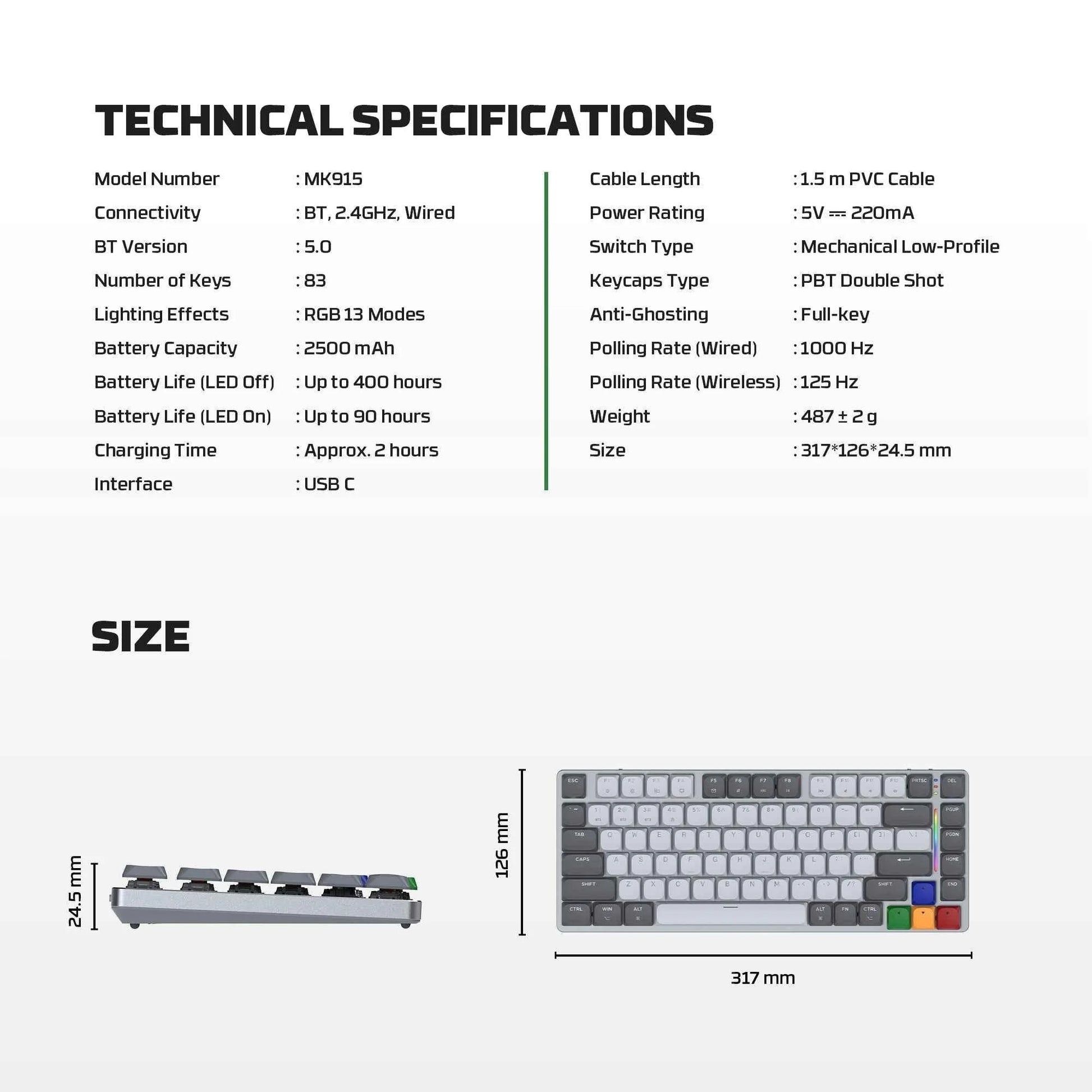 Fantech mk915 wireless mechanical keyboard - 75% low profile design with super maxfit air83 - keyboard