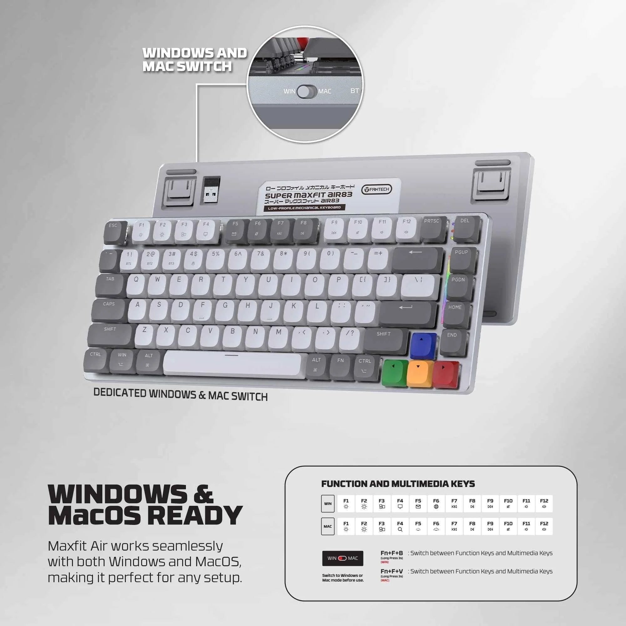 Fantech mk915 wireless mechanical keyboard - 75% low profile design with super maxfit air83 - keyboard