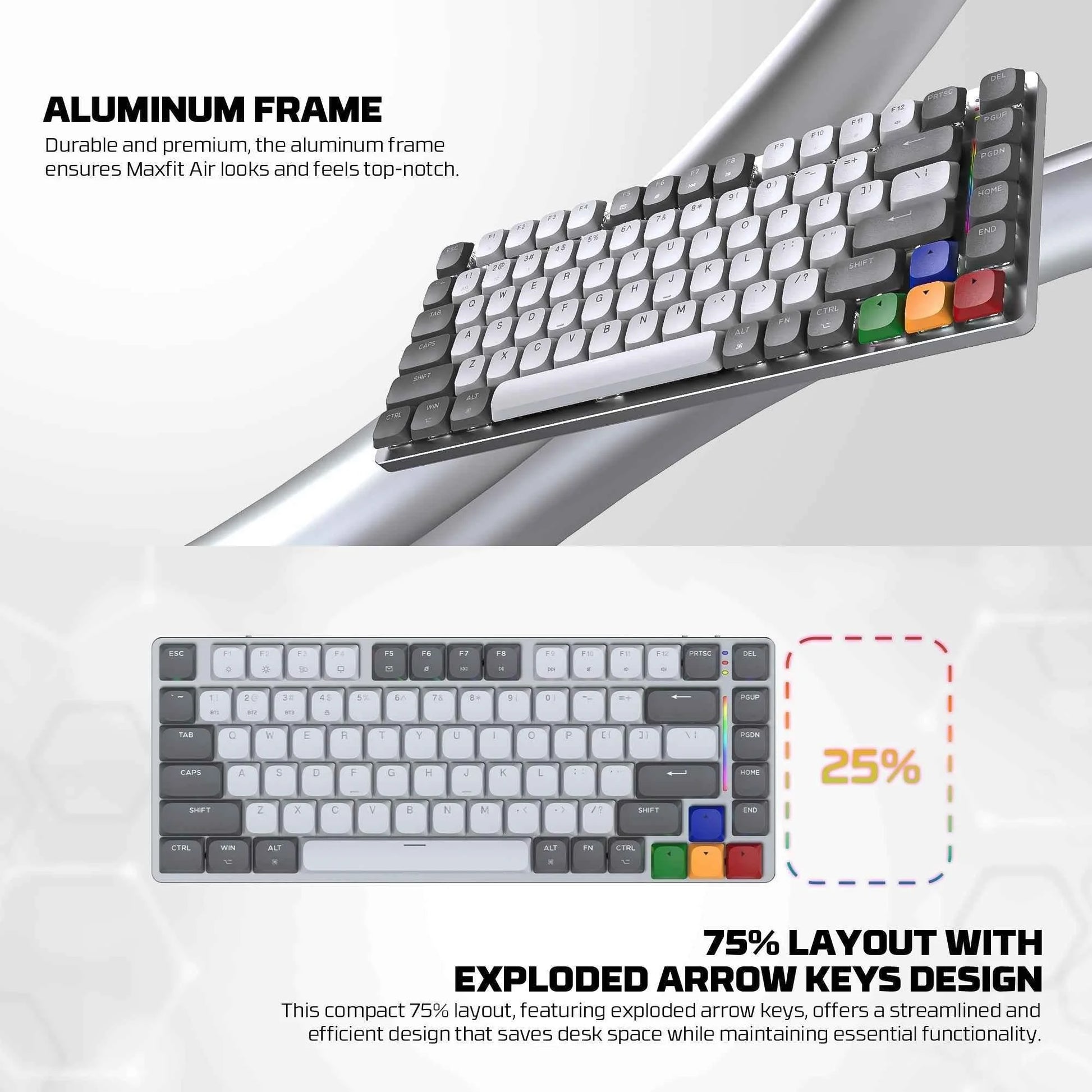 Fantech mk915 wireless mechanical keyboard - 75% low profile design with super maxfit air83 - keyboard