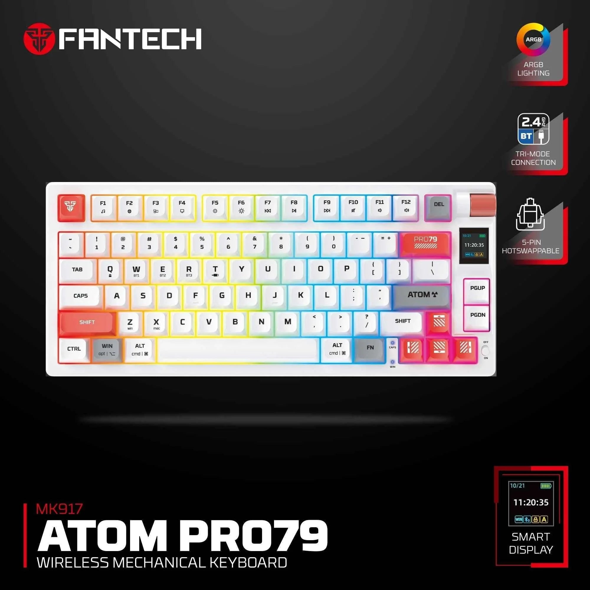 Fantech mk917 atom pro79 wireless keyboard - white mechanical gaming keyboard - keyboard