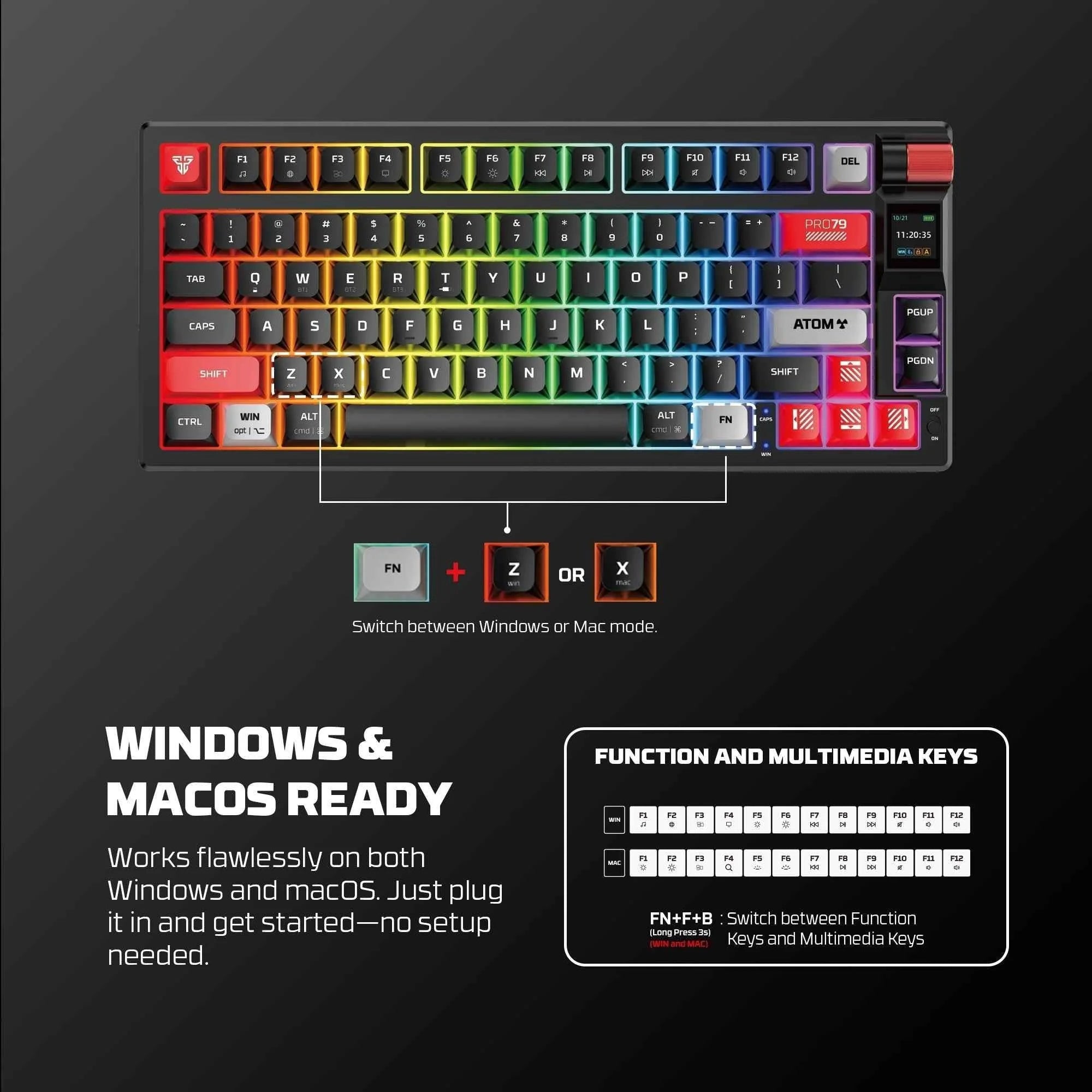 Fantech mk917 pro wireless gaming keyboard - black mechanical gaming keyboard - keyboard
