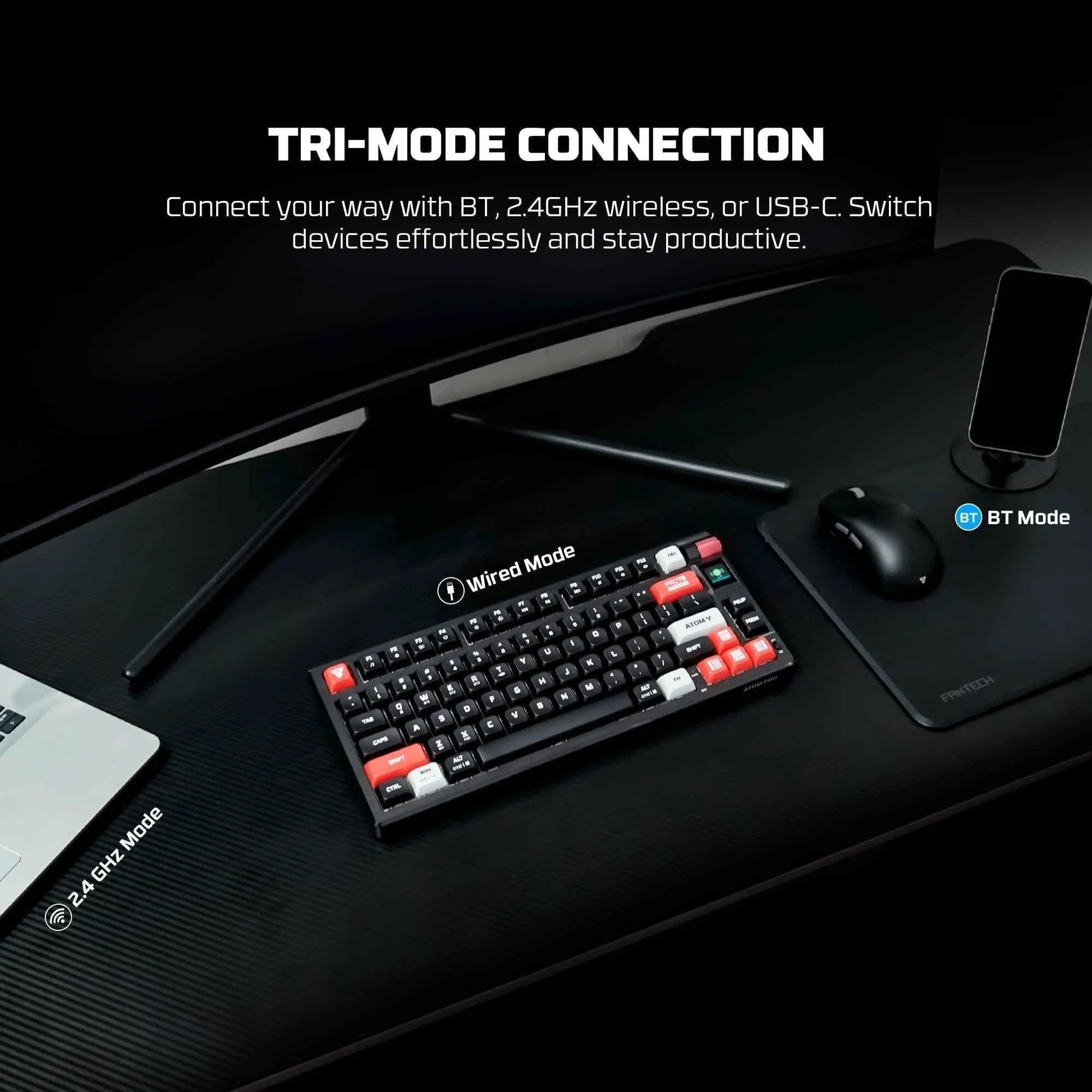 Fantech mk917 pro wireless gaming keyboard - black mechanical gaming keyboard - keyboard