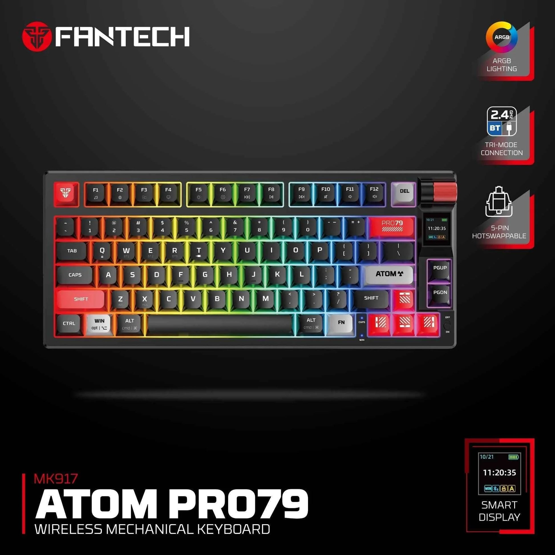 Fantech mk917 pro wireless gaming keyboard - black mechanical gaming keyboard - keyboard
