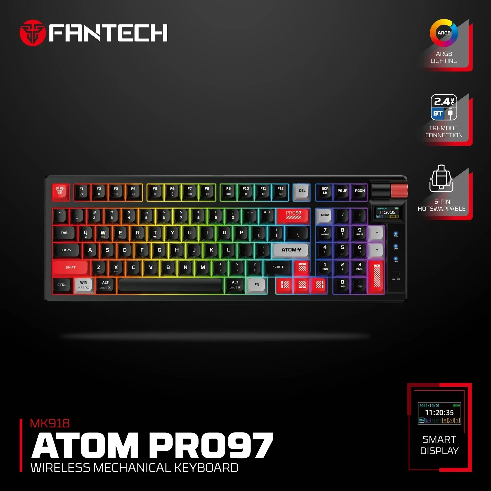 Fantech mk918 atom pro97 wireless mechanical gaming keyboard black - blue switch - keyboards