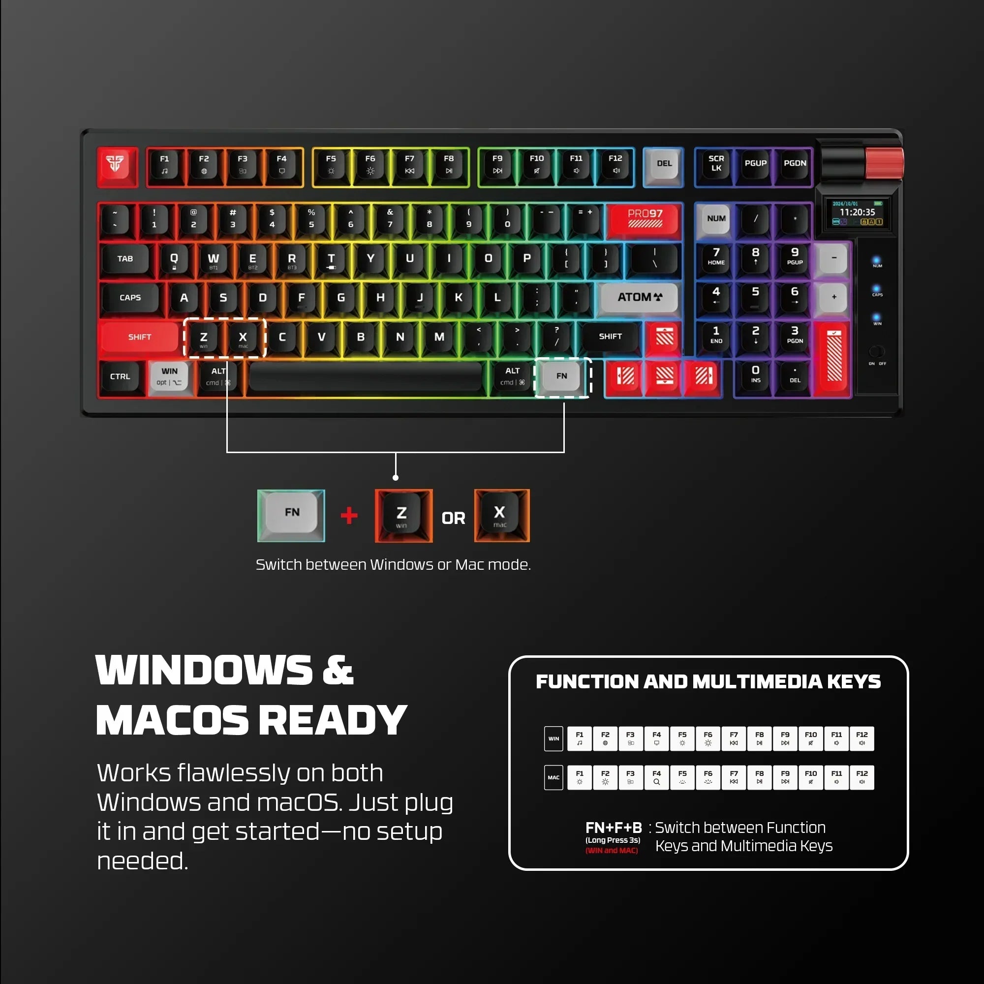 Fantech mk918 atom pro97 wireless mechanical gaming keyboard black - keyboards