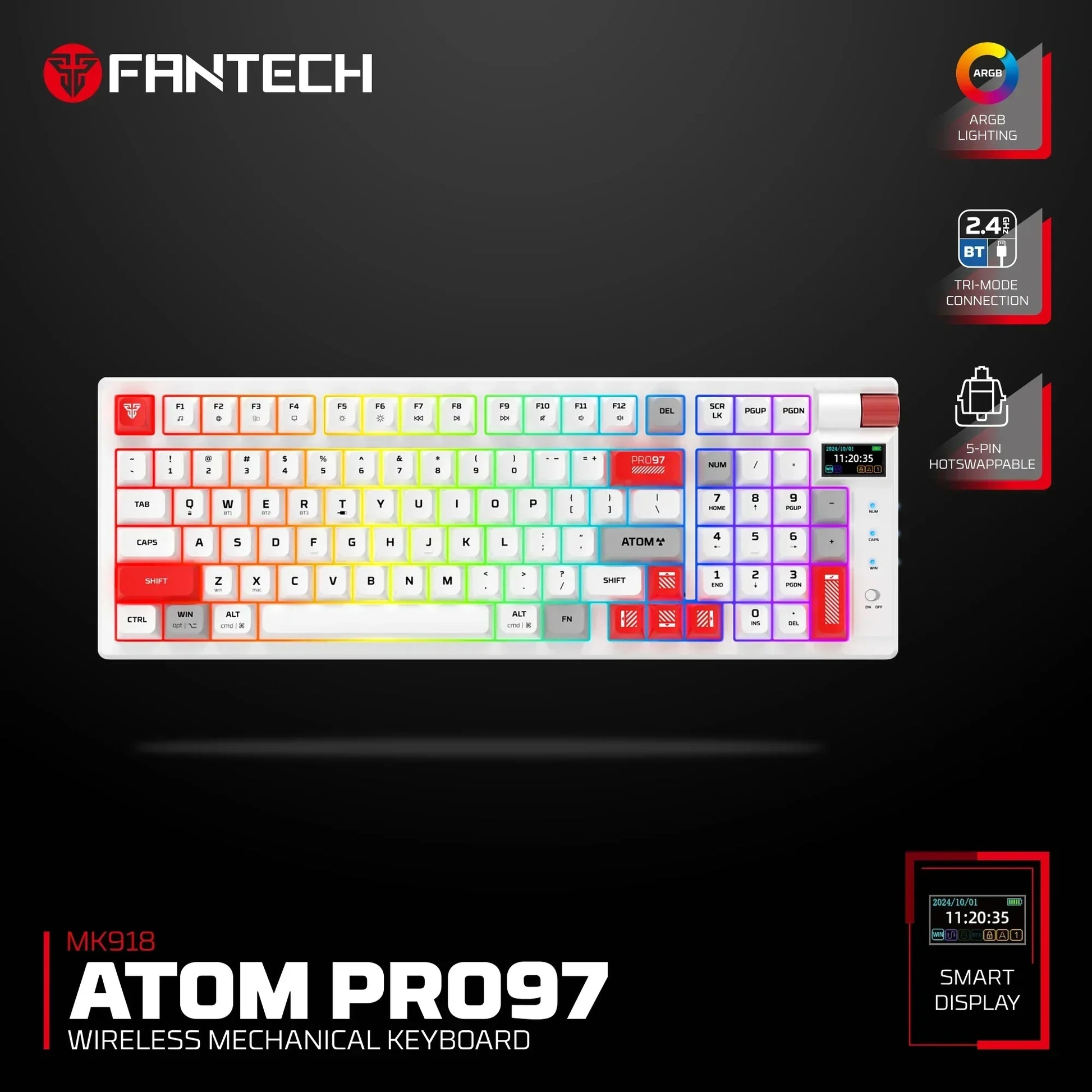 Fantech mk918 atom pro97 wireless mechanical gaming keyboard white - blue switch - keyboards