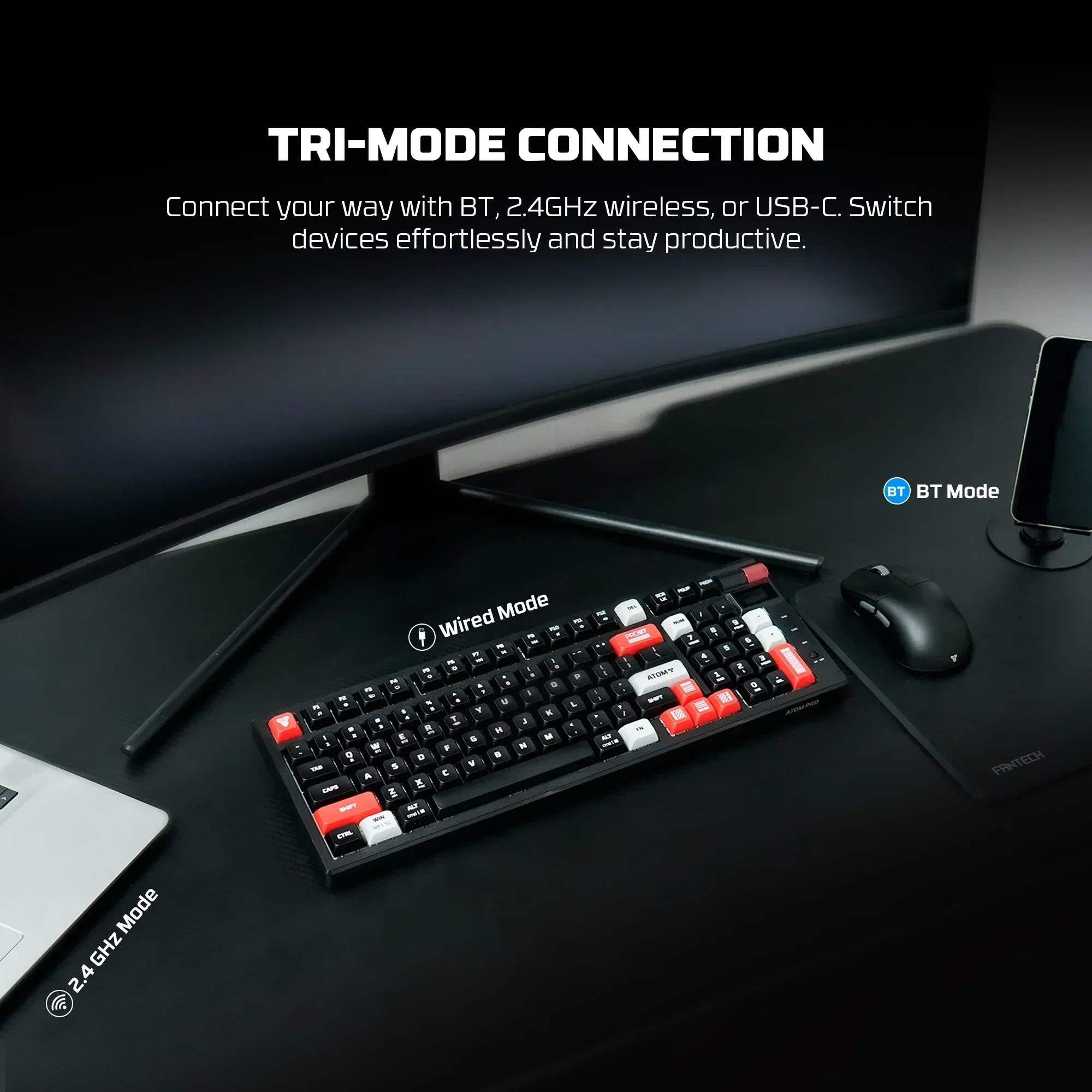 Fantech mk918 atom pro97 wireless mechanical gaming keyboard black - keyboards