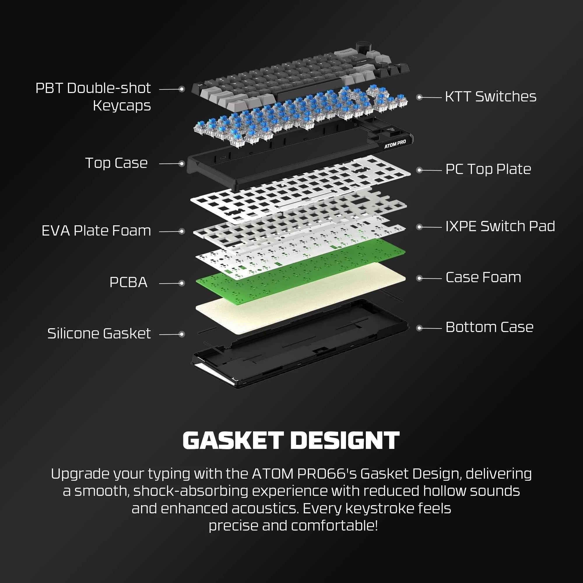 Fantech mk919 atom pro66 keyboard - high-performance black mechanical keyboard for gaming - keyboard