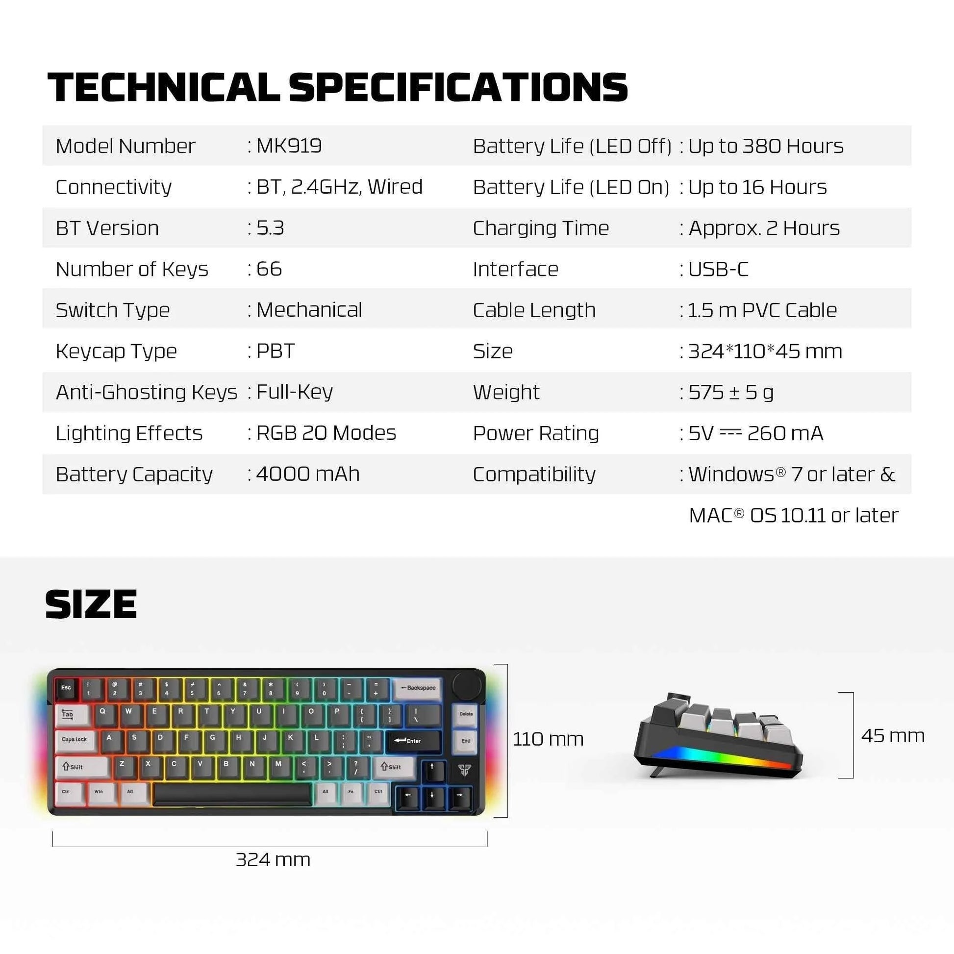 Fantech mk919 atom pro66 keyboard - high-performance black mechanical keyboard for gaming - keyboard