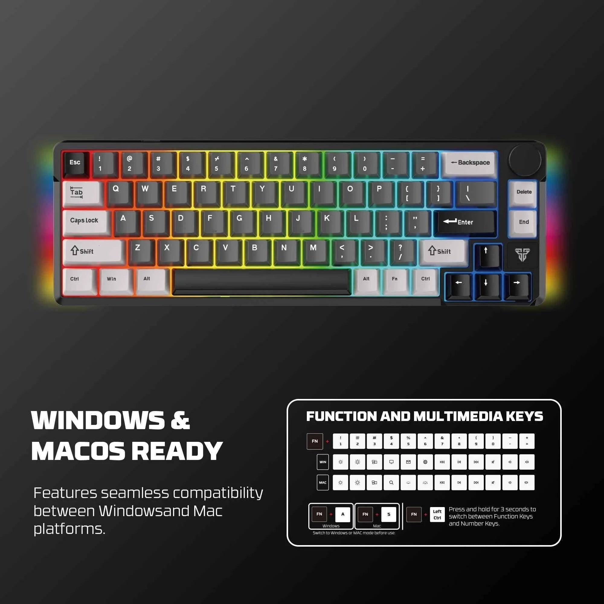 Fantech mk919 atom pro66 keyboard - high-performance black mechanical keyboard for gaming - keyboard