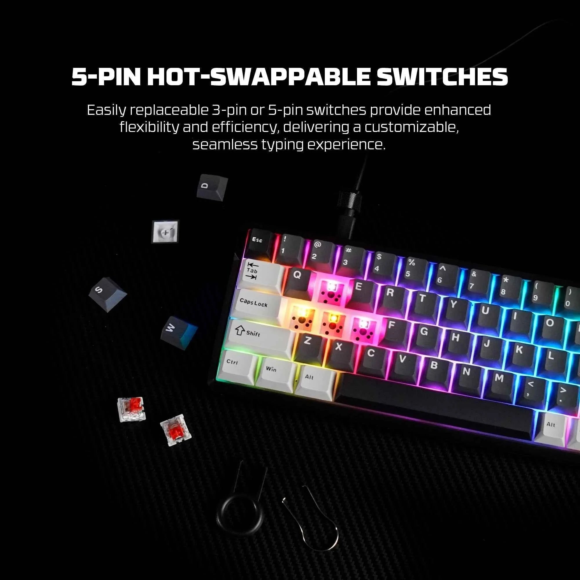 Fantech mk919 atom pro66 mechanical keyboard grey - keyboard