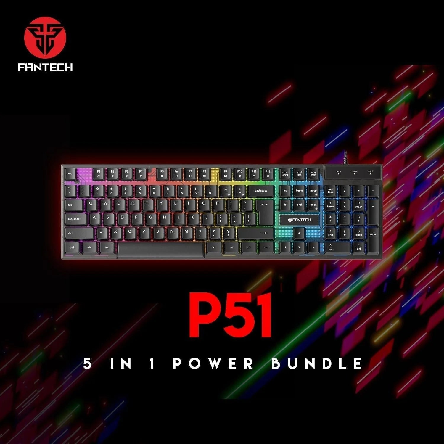 Fantech p51 gaming keyboard and mouse power bundle for ultimate gaming experience - bundle