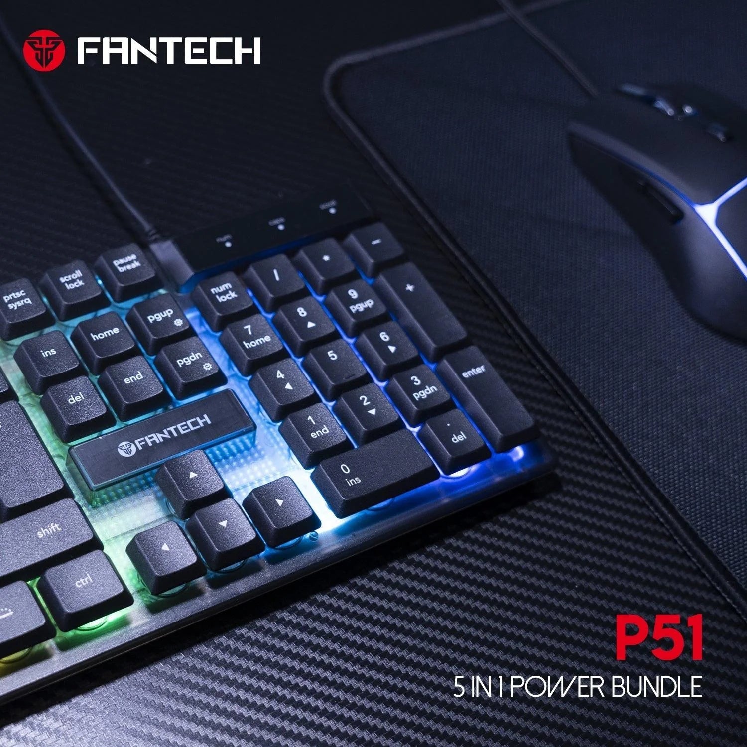 Fantech p51 gaming keyboard and mouse power bundle for ultimate gaming experience - bundle