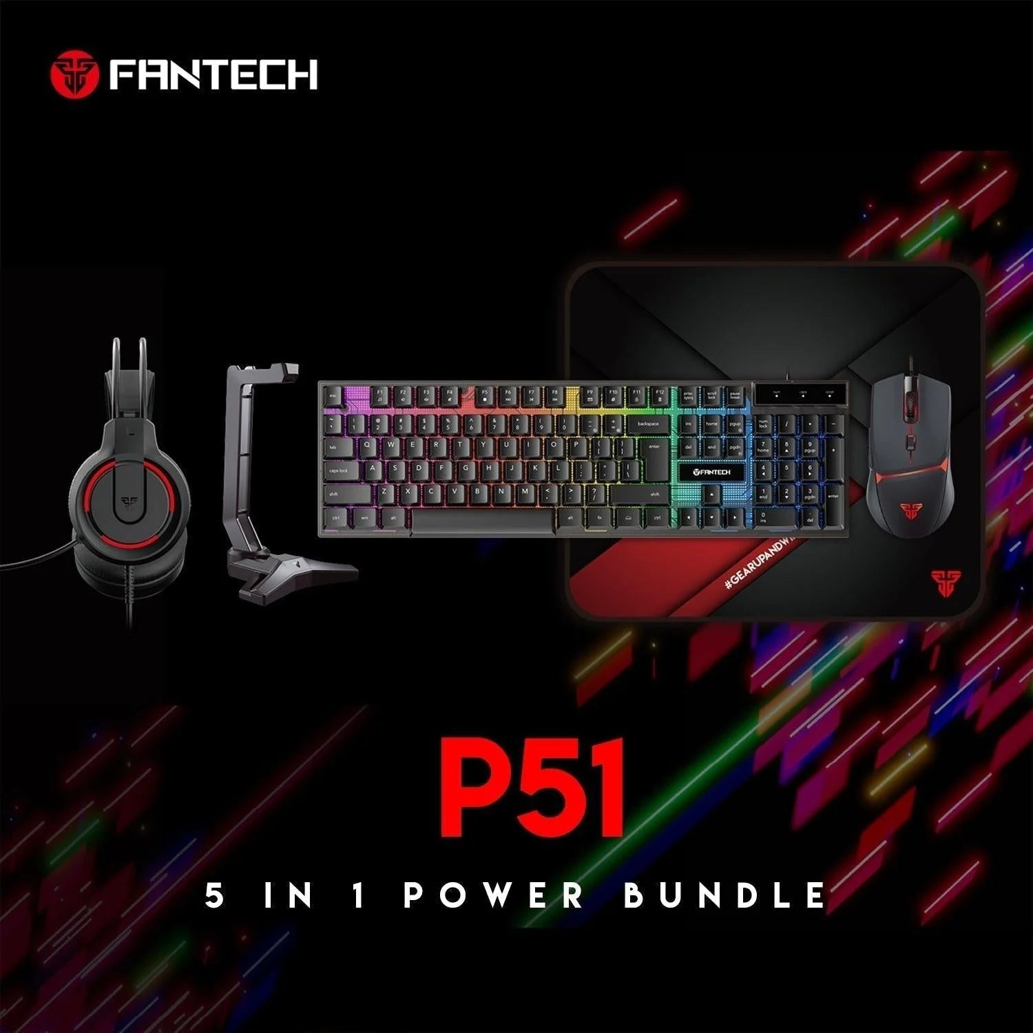 Fantech p51 gaming keyboard and mouse power bundle for ultimate gaming experience - bundle