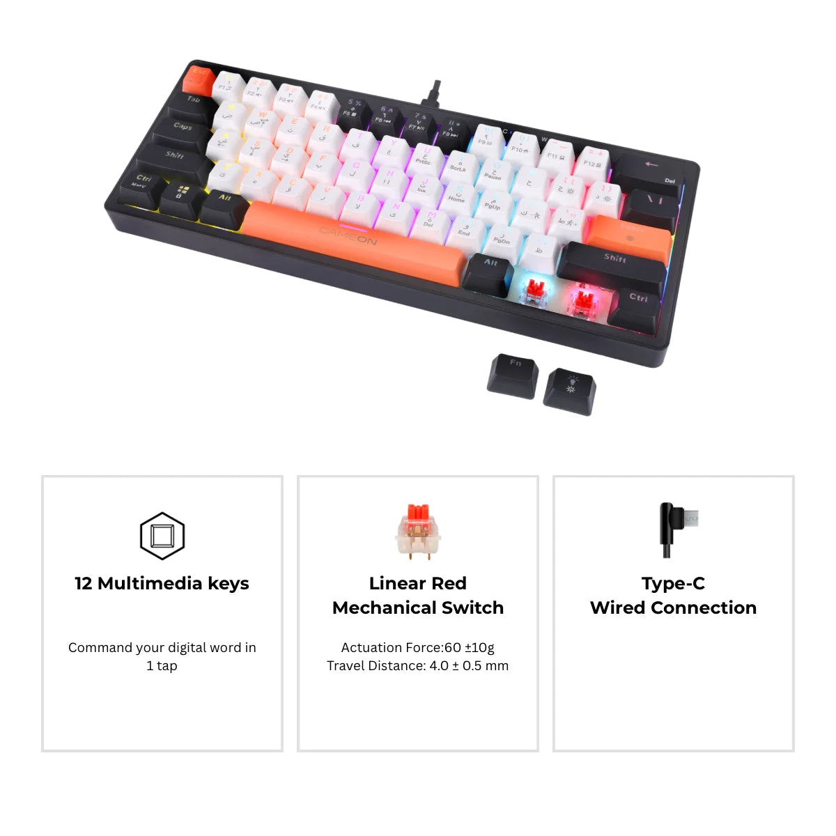 Gameon aerox series gomk160-rs 60% rgb mechanical - keyboards