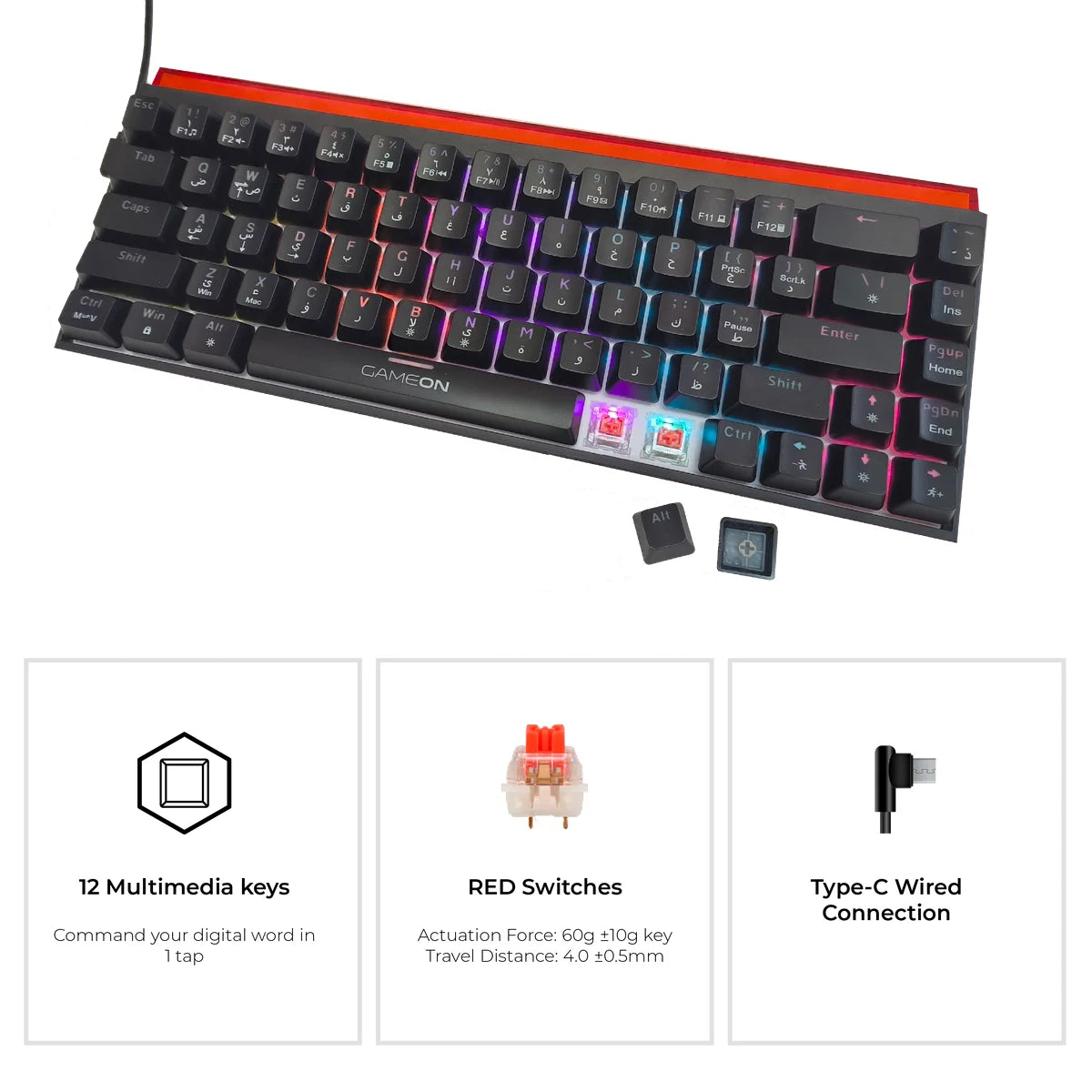 Gameon primex series go-mk260-rs 60% rgb mechanical - keyboards