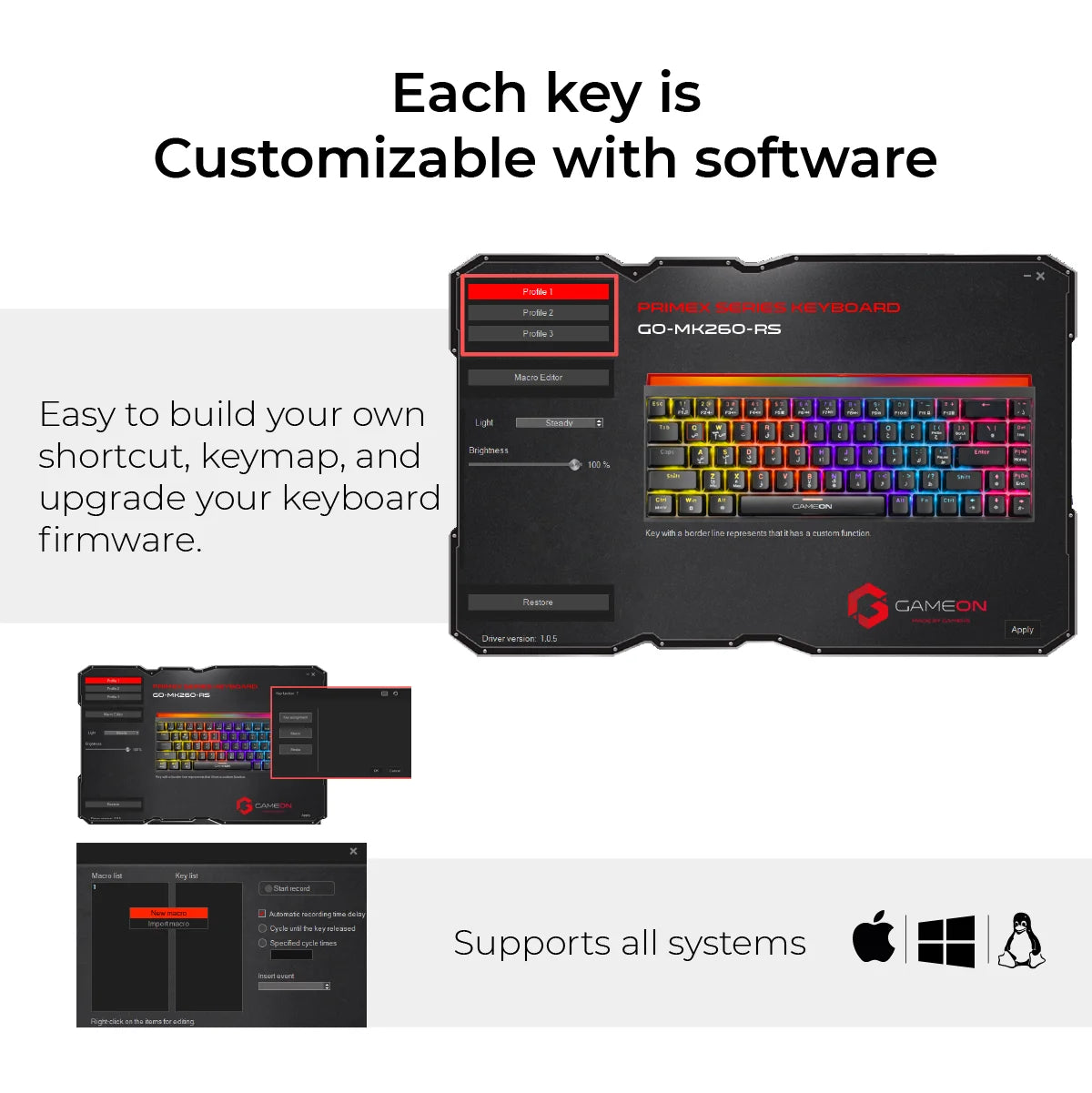 Gameon primex series go-mk260-rs 60% rgb mechanical - keyboards
