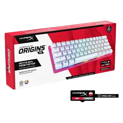 Hyperx alloy origins 60 mechanical gaming keyboard - white red switch - keyboards